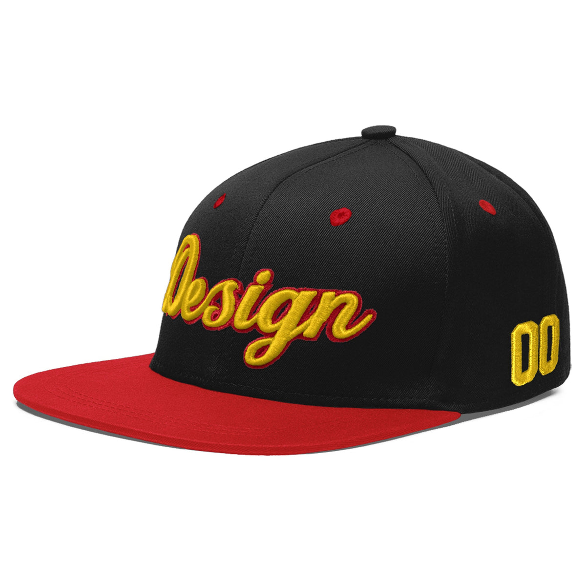 Custom Black Red 3D Puff Embroidery Flat Embroidery Casual Sport Baseball Cap