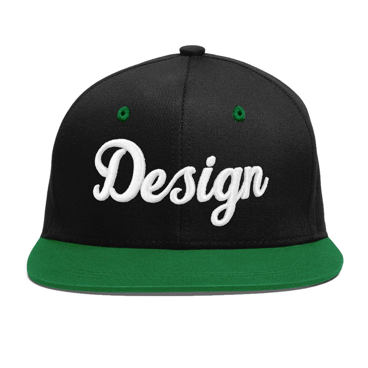 Custom Black Kelly Green 3D Puff Embroidery Flat Embroidery Casual Sport Baseball Cap