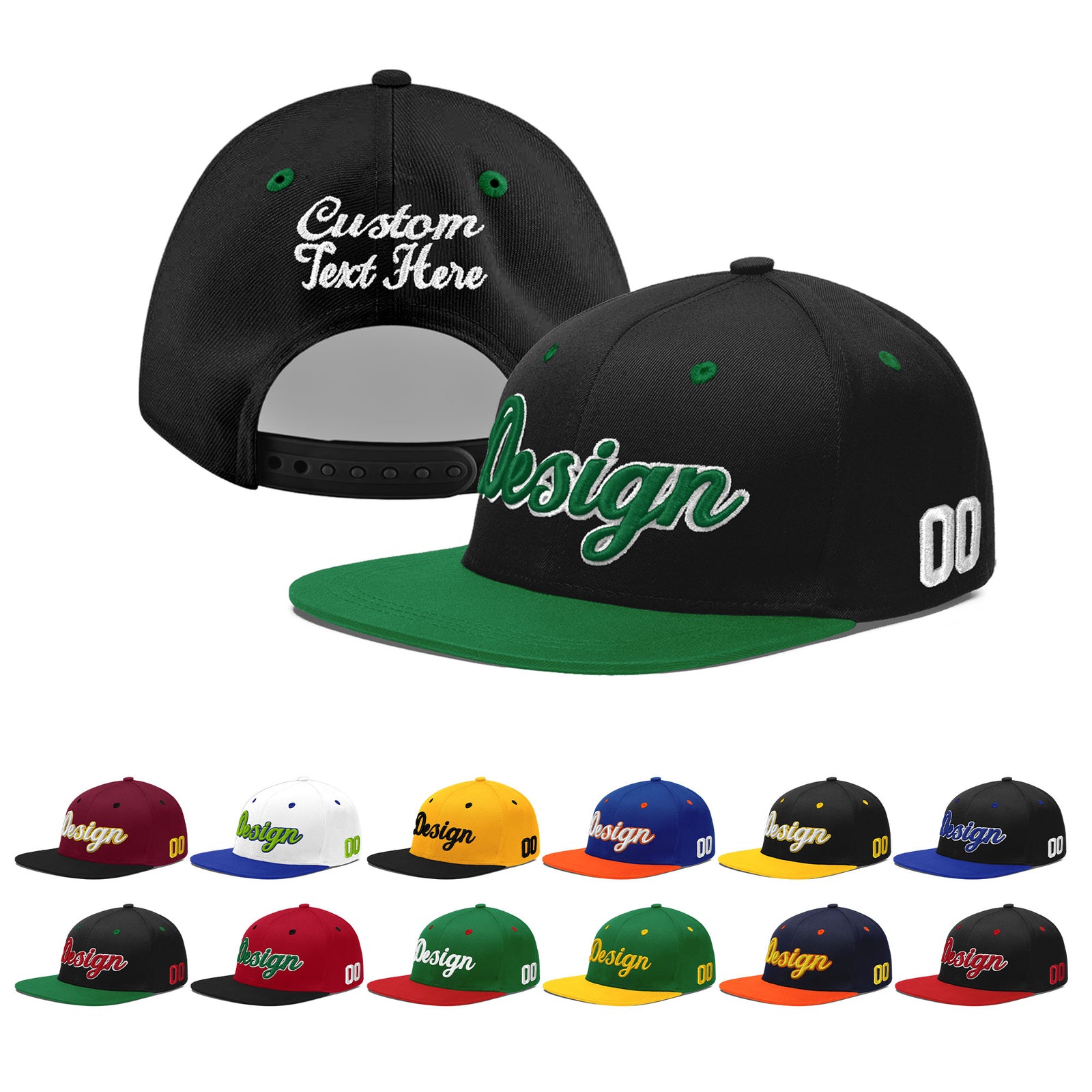 Custom Black Kelly Green 3D Puff Embroidery Flat Embroidery Casual Sport Baseball Cap