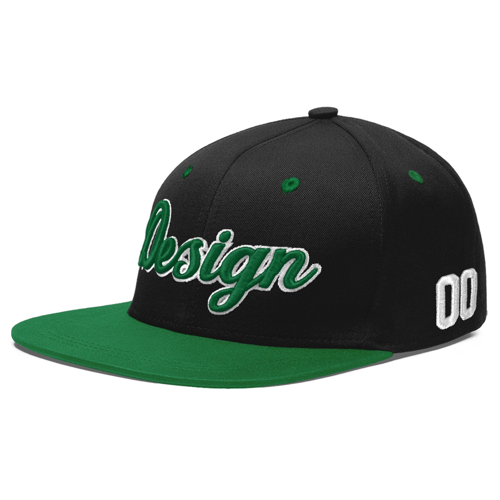 Custom Black Kelly Green 3D Puff Embroidery Flat Embroidery Casual Sport Baseball Cap