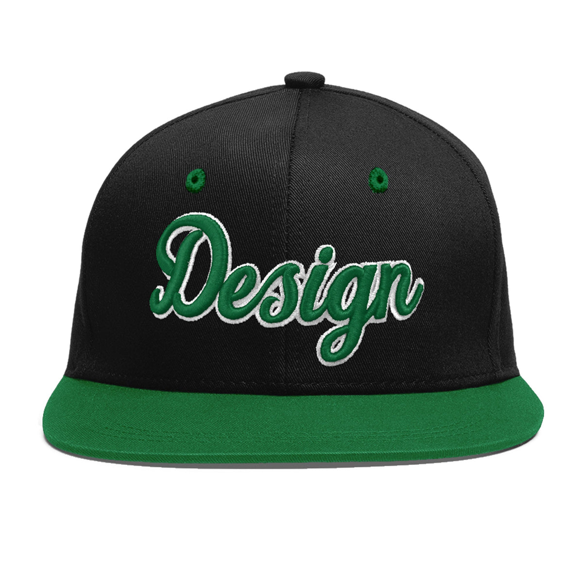 Custom Black Kelly Green 3D Puff Embroidery Flat Embroidery Casual Sport Baseball Cap