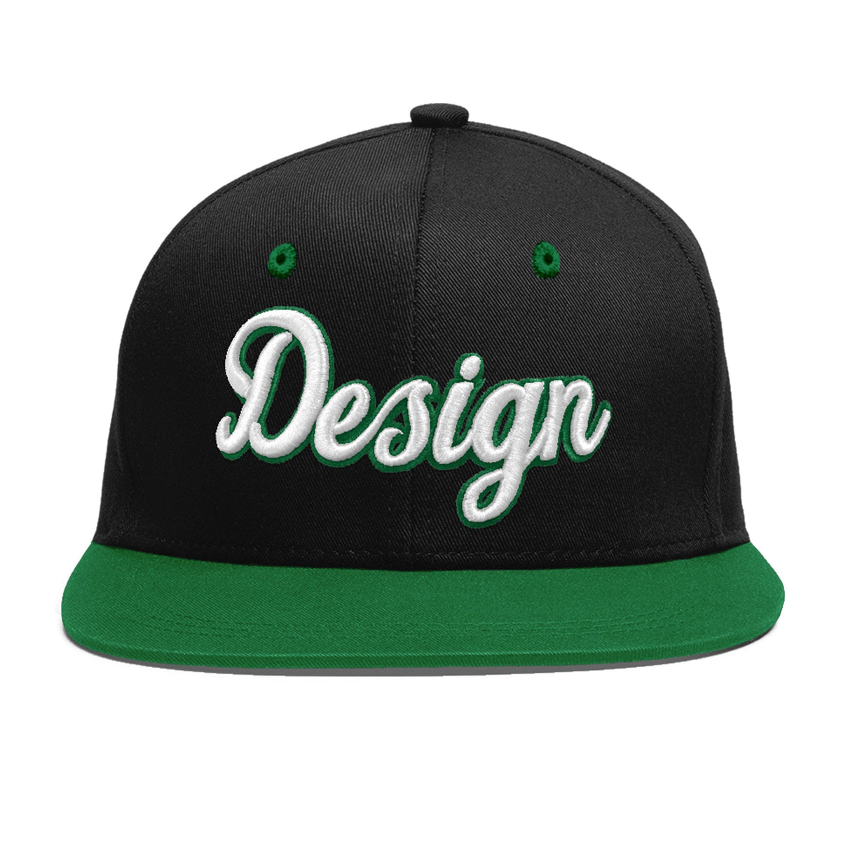 Custom Black Kelly Green 3D Puff Embroidery Flat Embroidery Casual Sport Baseball Cap