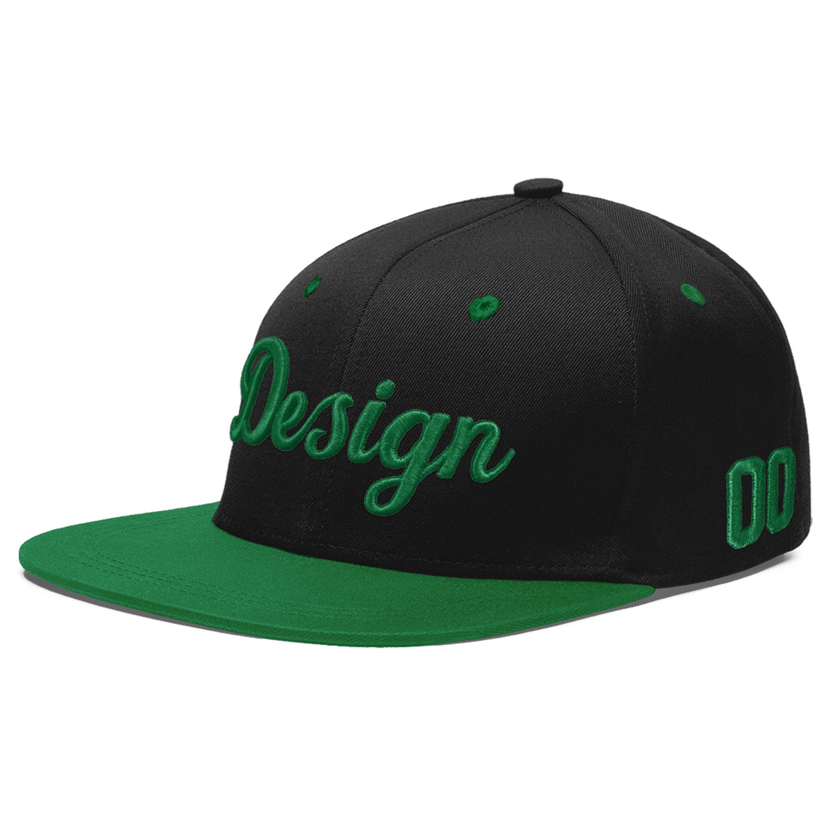 Custom Black Kelly Green 3D Puff Embroidery Flat Embroidery Casual Sport Baseball Cap