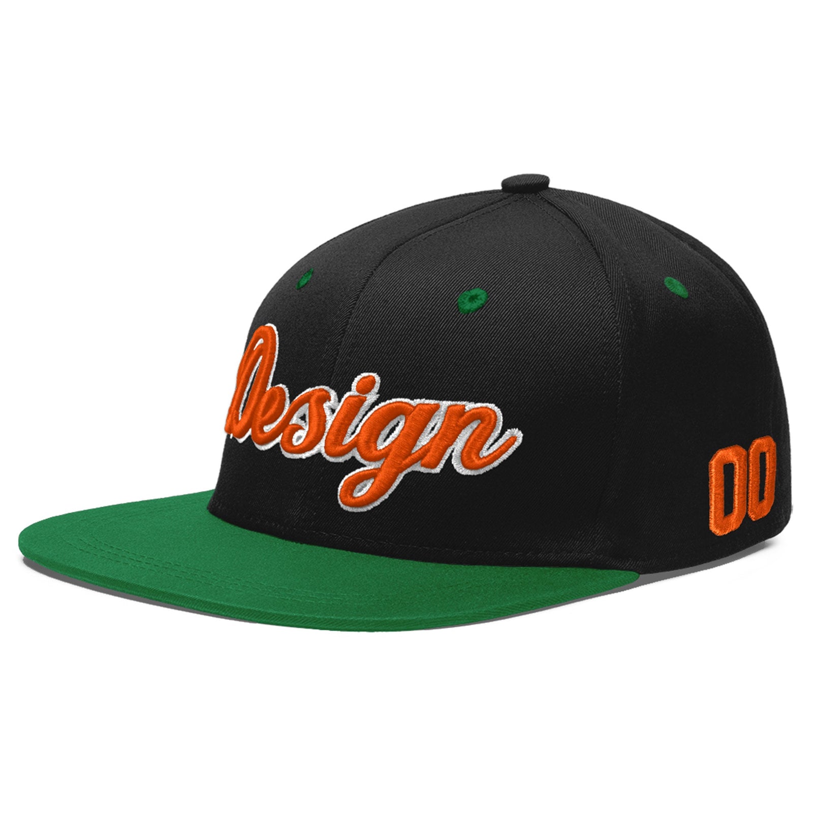 Custom Black Kelly Green 3D Puff Embroidery Flat Embroidery Casual Sport Baseball Cap