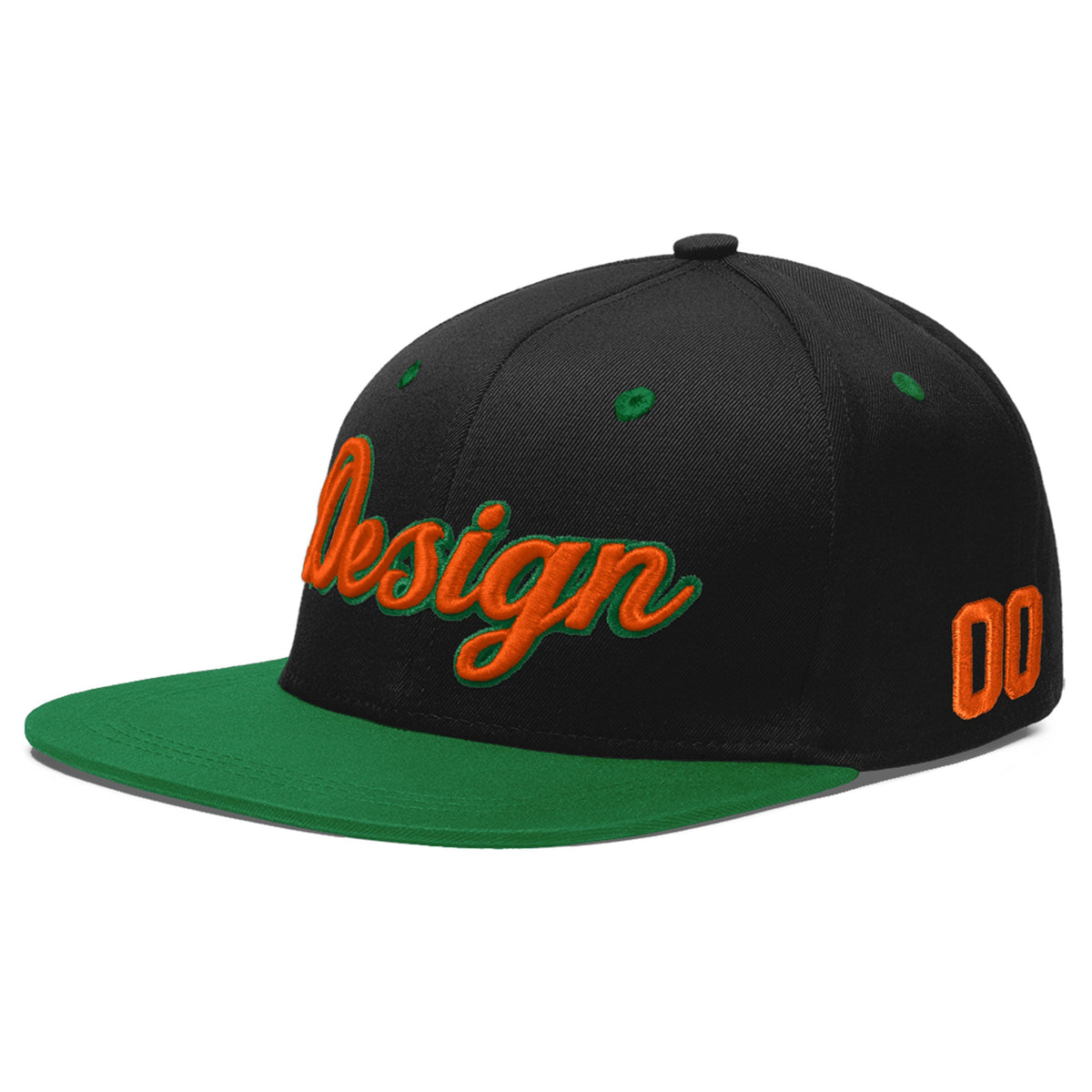 Custom Black Kelly Green 3D Puff Embroidery Flat Embroidery Casual Sport Baseball Cap