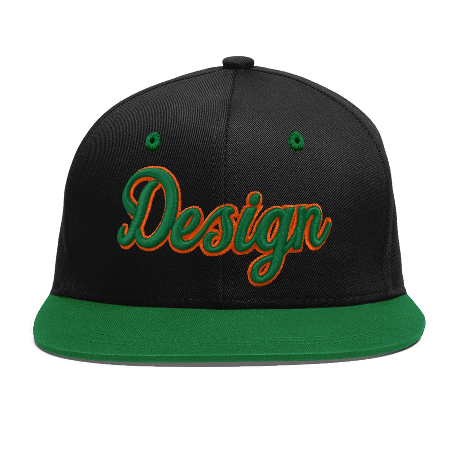 Custom Black Kelly Green 3D Puff Embroidery Flat Embroidery Casual Sport Baseball Cap