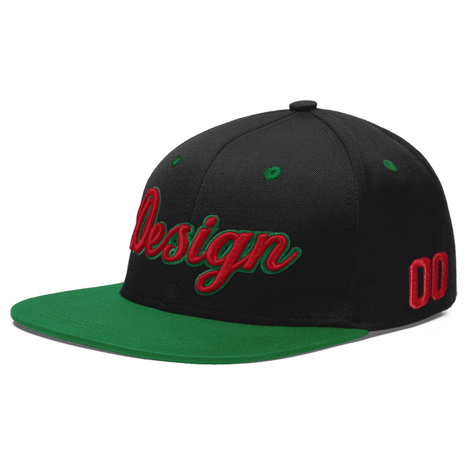 Custom Black Kelly Green 3D Puff Embroidery Flat Embroidery Casual Sport Baseball Cap
