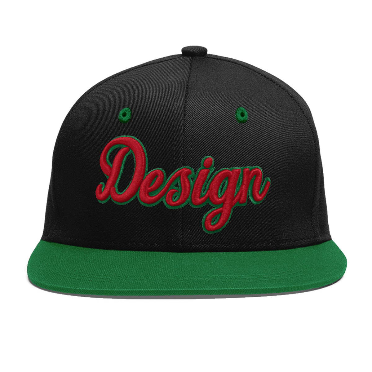 Custom Black Kelly Green 3D Puff Embroidery Flat Embroidery Casual Sport Baseball Cap