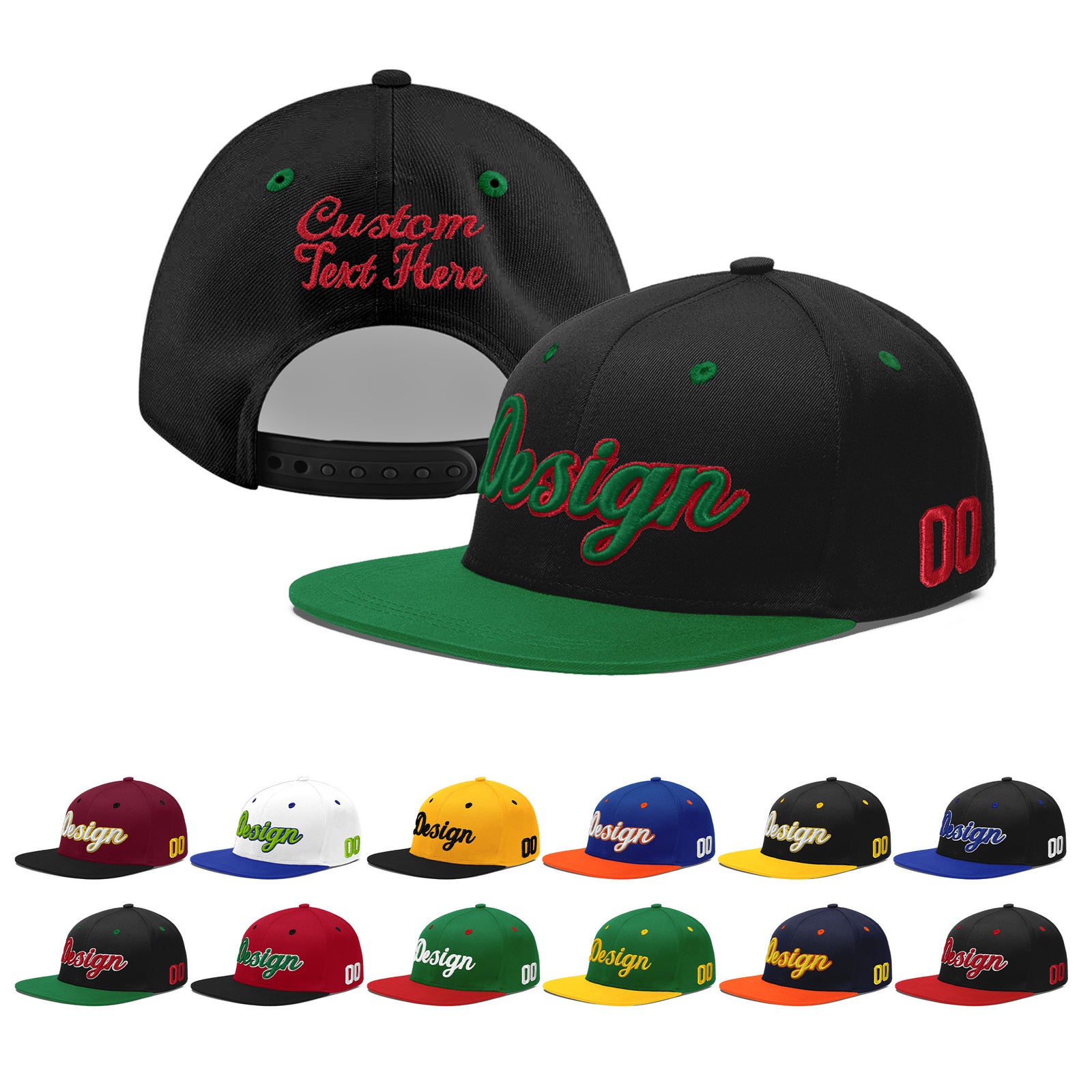 Custom Black Kelly Green 3D Puff Embroidery Flat Embroidery Casual Sport Baseball Cap