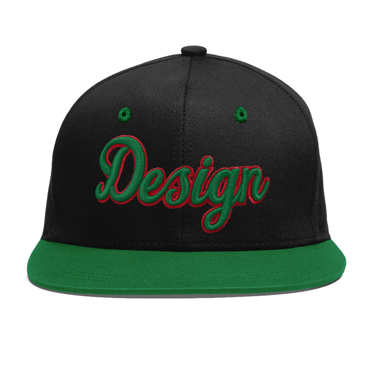 Custom Black Kelly Green 3D Puff Embroidery Flat Embroidery Casual Sport Baseball Cap