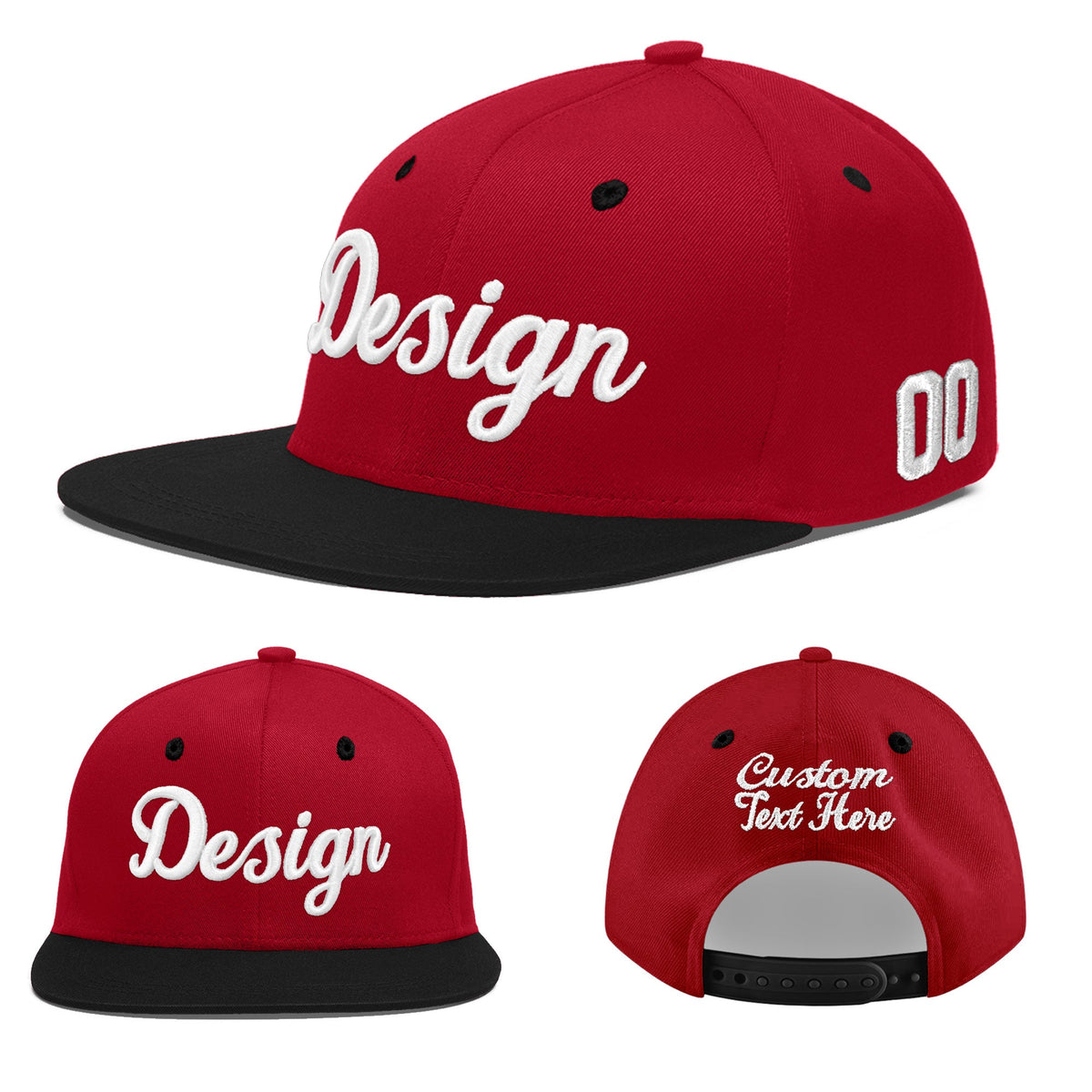 Custom Red Black 3D Puff Embroidery Flat Embroidery Casual Sport Baseball Cap