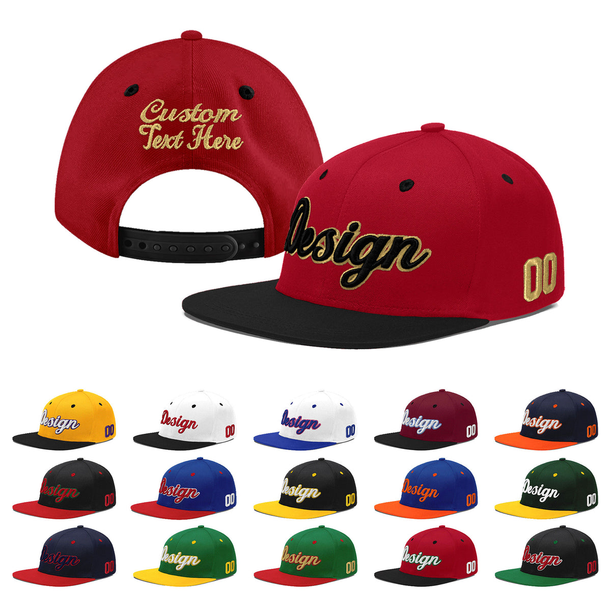 Custom Red Black 3D Puff Embroidery Flat Embroidery Casual Sport Baseball Cap