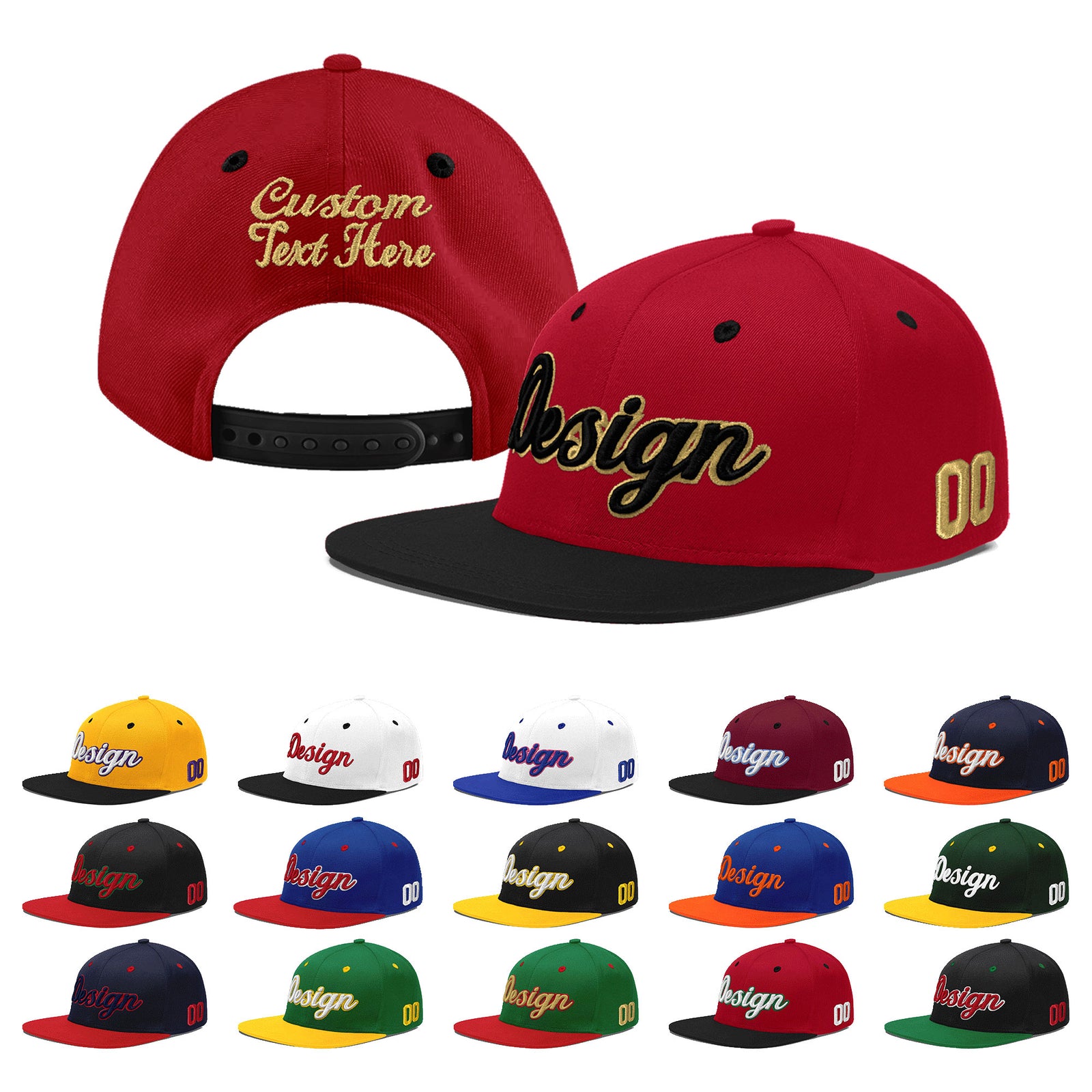 Custom Red Black 3D Puff Embroidery Flat Embroidery Casual Sport Baseball Cap