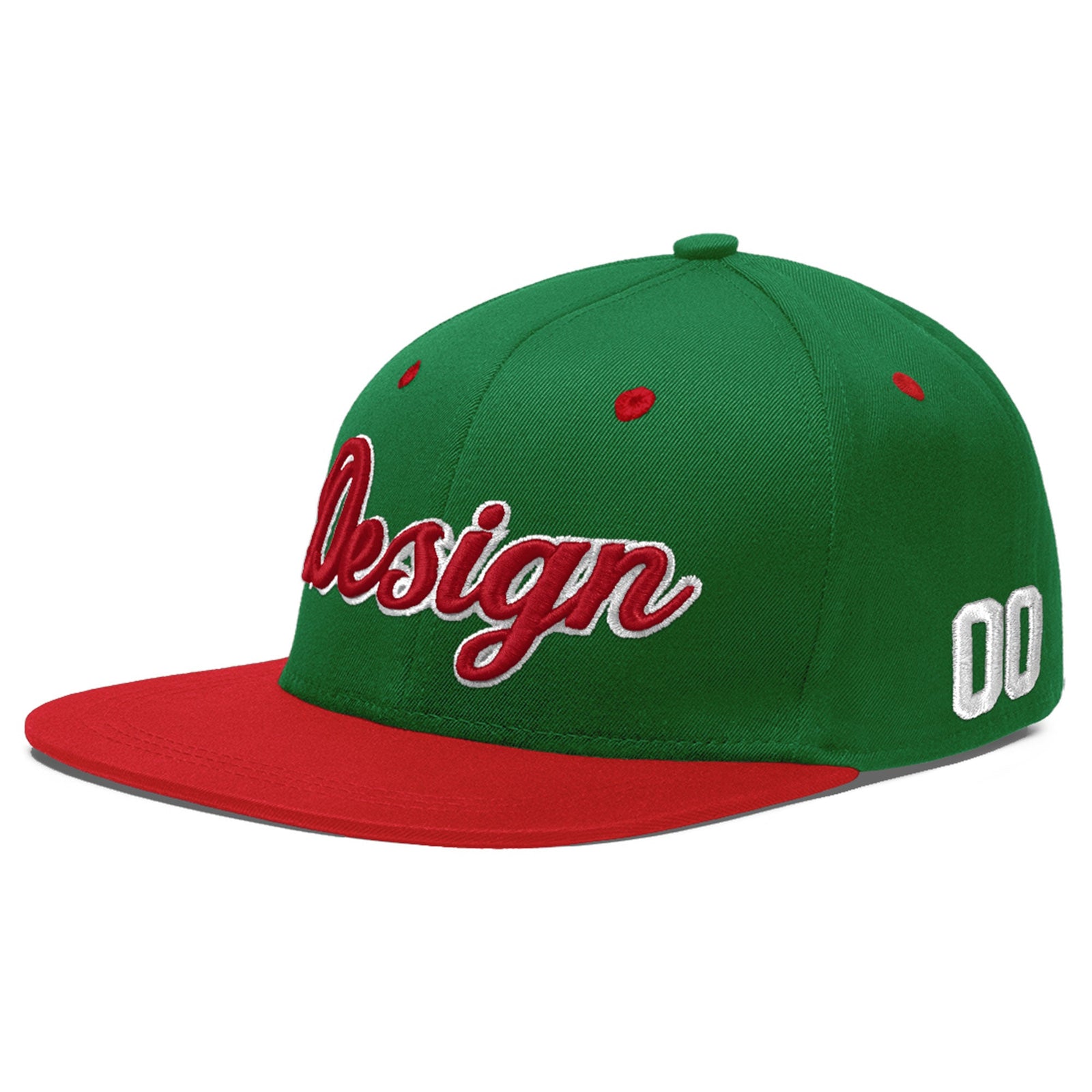 Custom Kelly Green Red 3D Puff Embroidery Flat Embroidery Casual Sport Baseball Cap