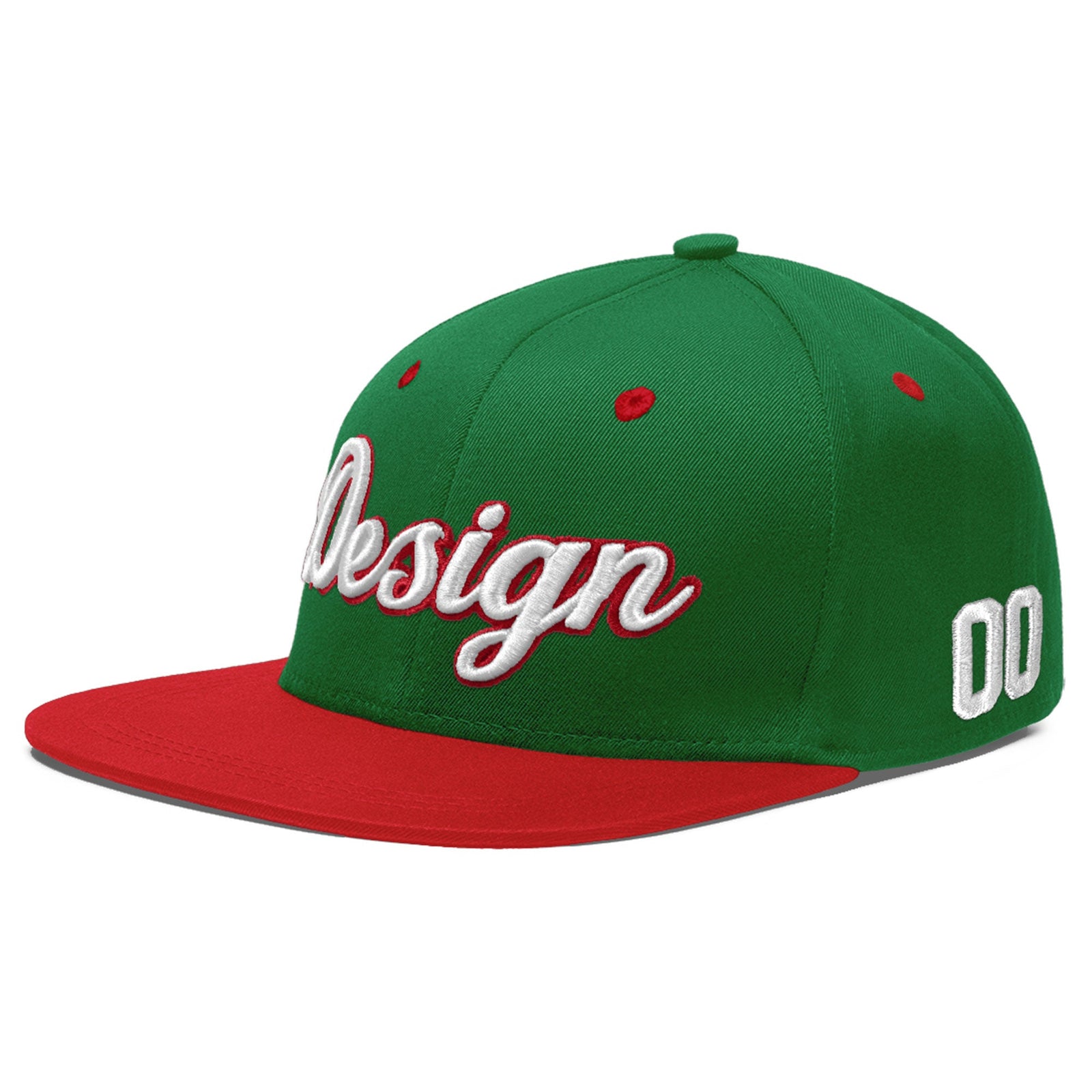 Custom Kelly Green Red 3D Puff Embroidery Flat Embroidery Casual Sport Baseball Cap