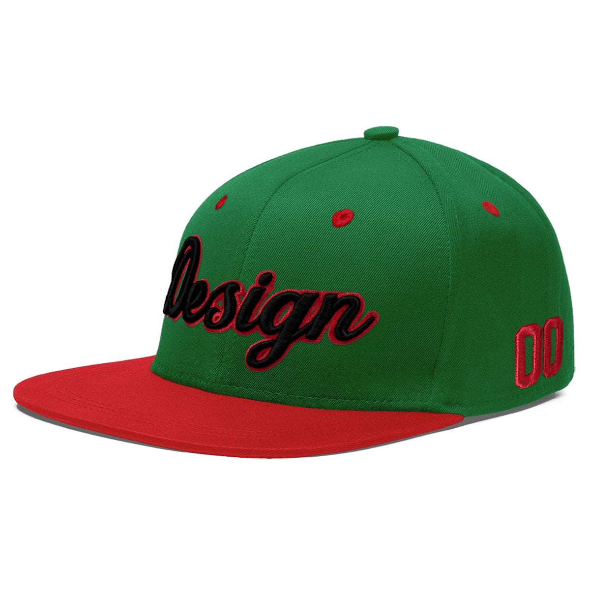 Custom Kelly Green Red 3D Puff Embroidery Flat Embroidery Casual Sport Baseball Cap