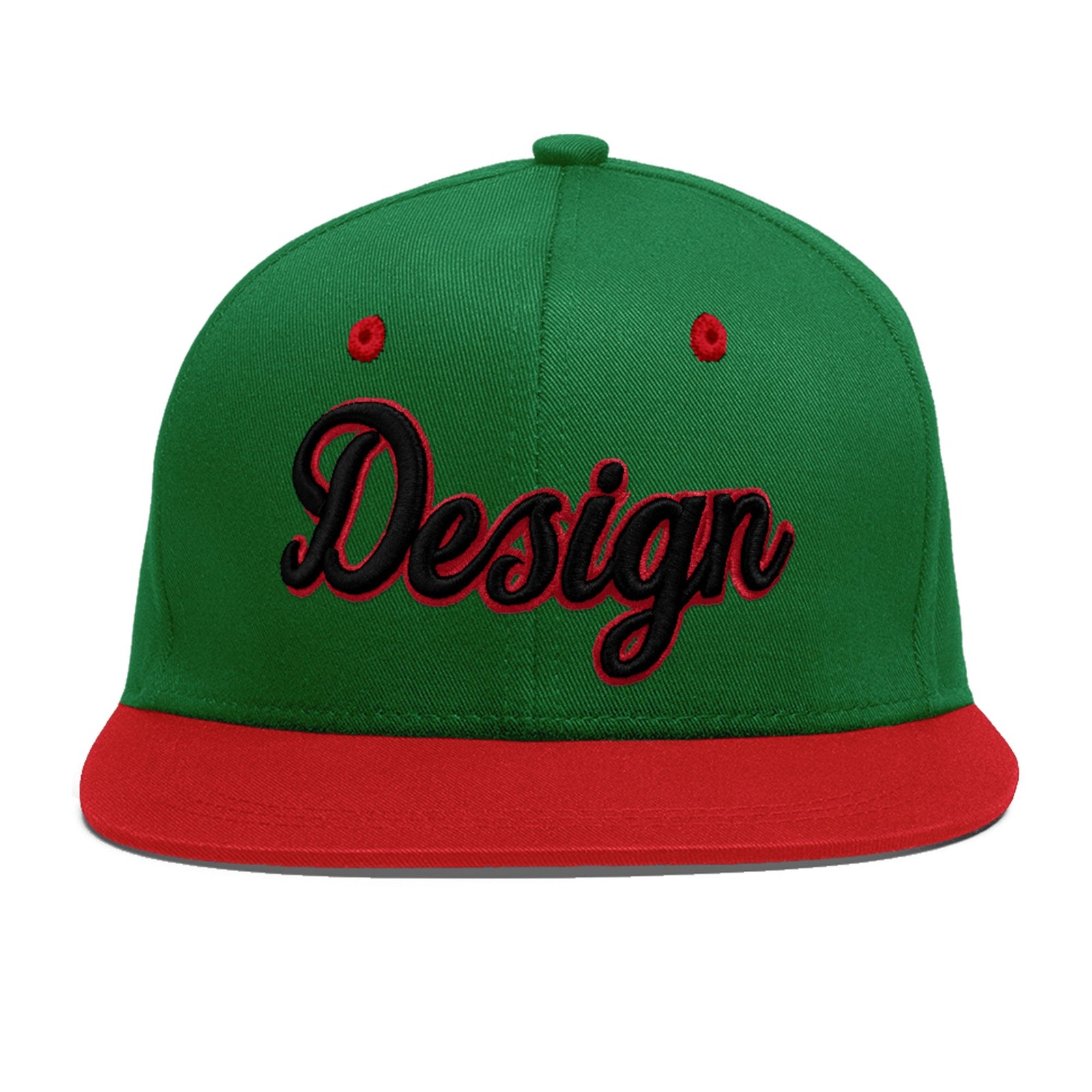Custom Kelly Green Red 3D Puff Embroidery Flat Embroidery Casual Sport Baseball Cap