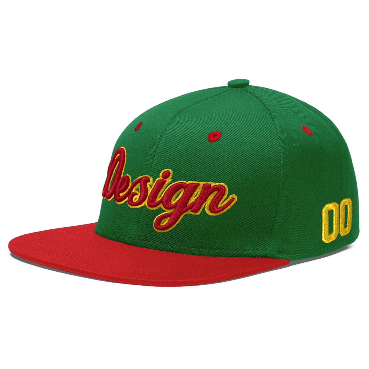 Custom Kelly Green Red 3D Puff Embroidery Flat Embroidery Casual Sport Baseball Cap