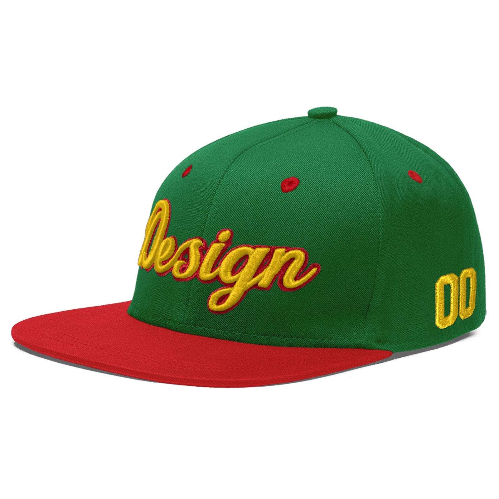 Custom Kelly Green Red 3D Puff Embroidery Flat Embroidery Casual Sport Baseball Cap