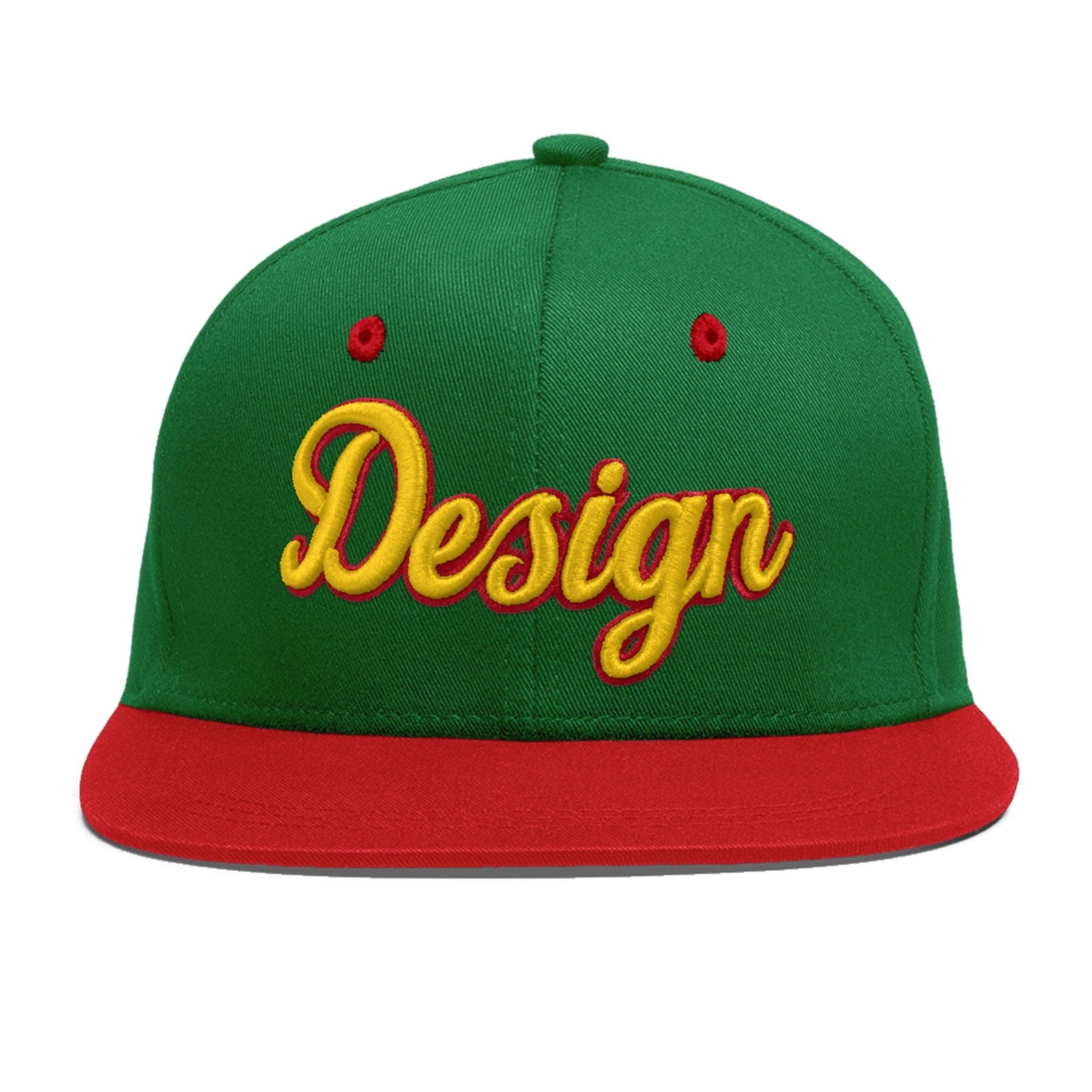 Custom Kelly Green Red 3D Puff Embroidery Flat Embroidery Casual Sport Baseball Cap