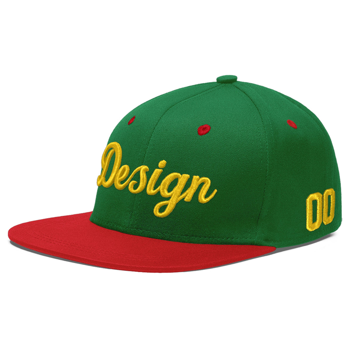 Custom Kelly Green Red 3D Puff Embroidery Flat Embroidery Casual Sport Baseball Cap