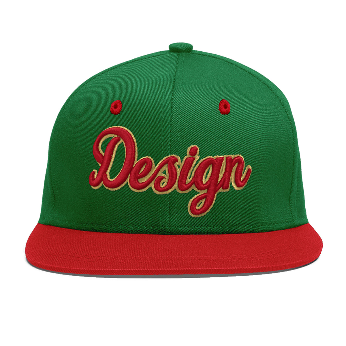 Custom Kelly Green Red 3D Puff Embroidery Flat Embroidery Casual Sport Baseball Cap
