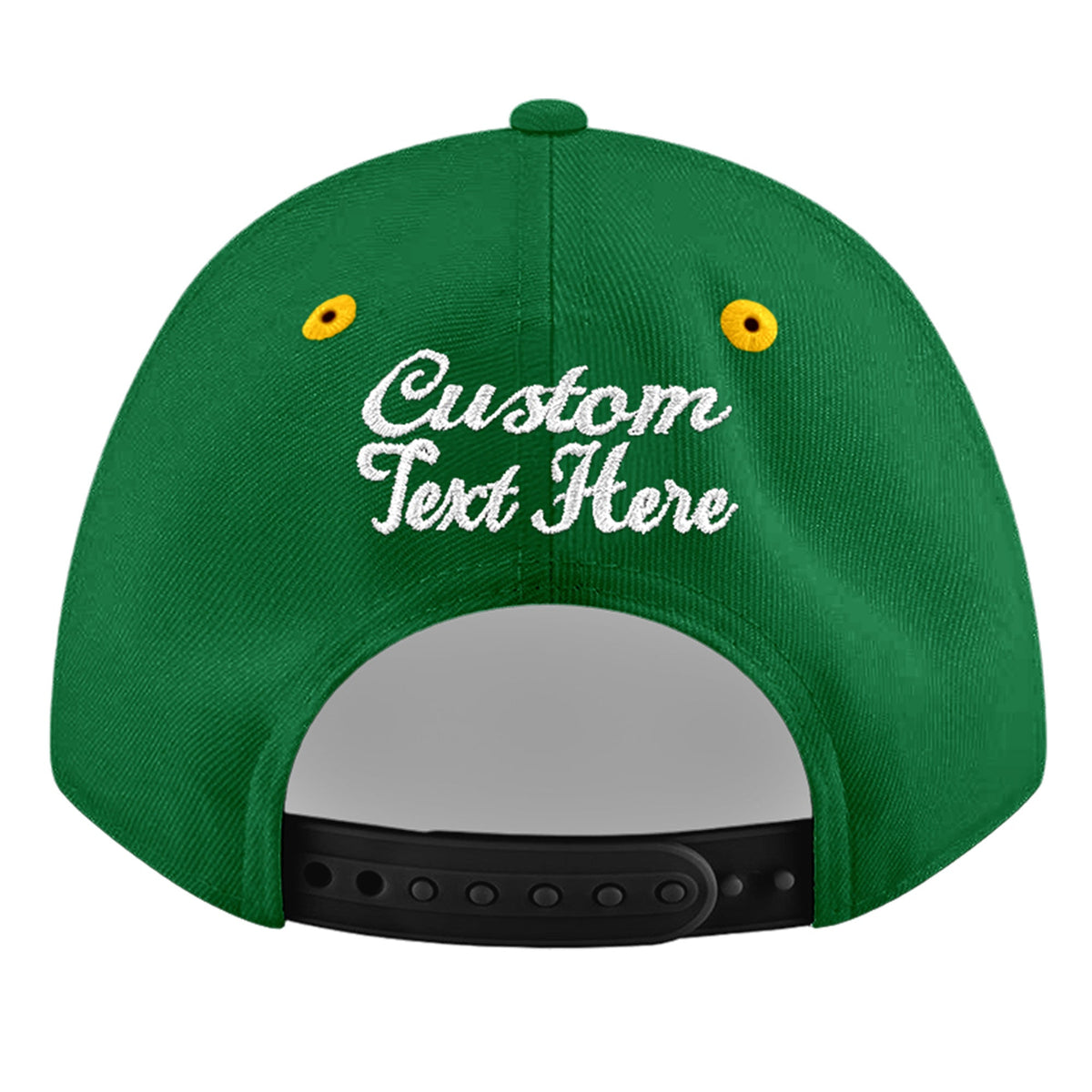 Custom Kelly Green Gold 3D Puff Embroidery Flat Embroidery Casual Sport Baseball Cap