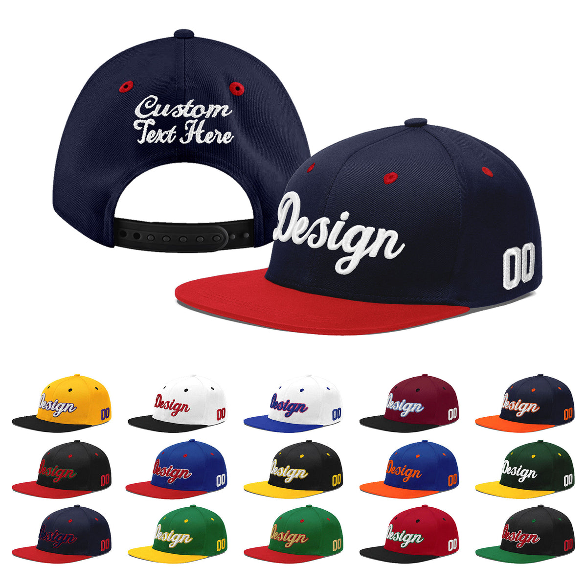 Custom Navy Red 3D Puff Embroidery Flat Embroidery Casual Sport Baseball Cap