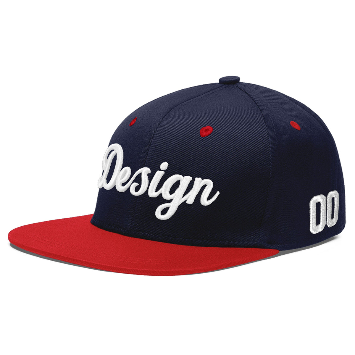 Custom Navy Red 3D Puff Embroidery Flat Embroidery Casual Sport Baseball Cap