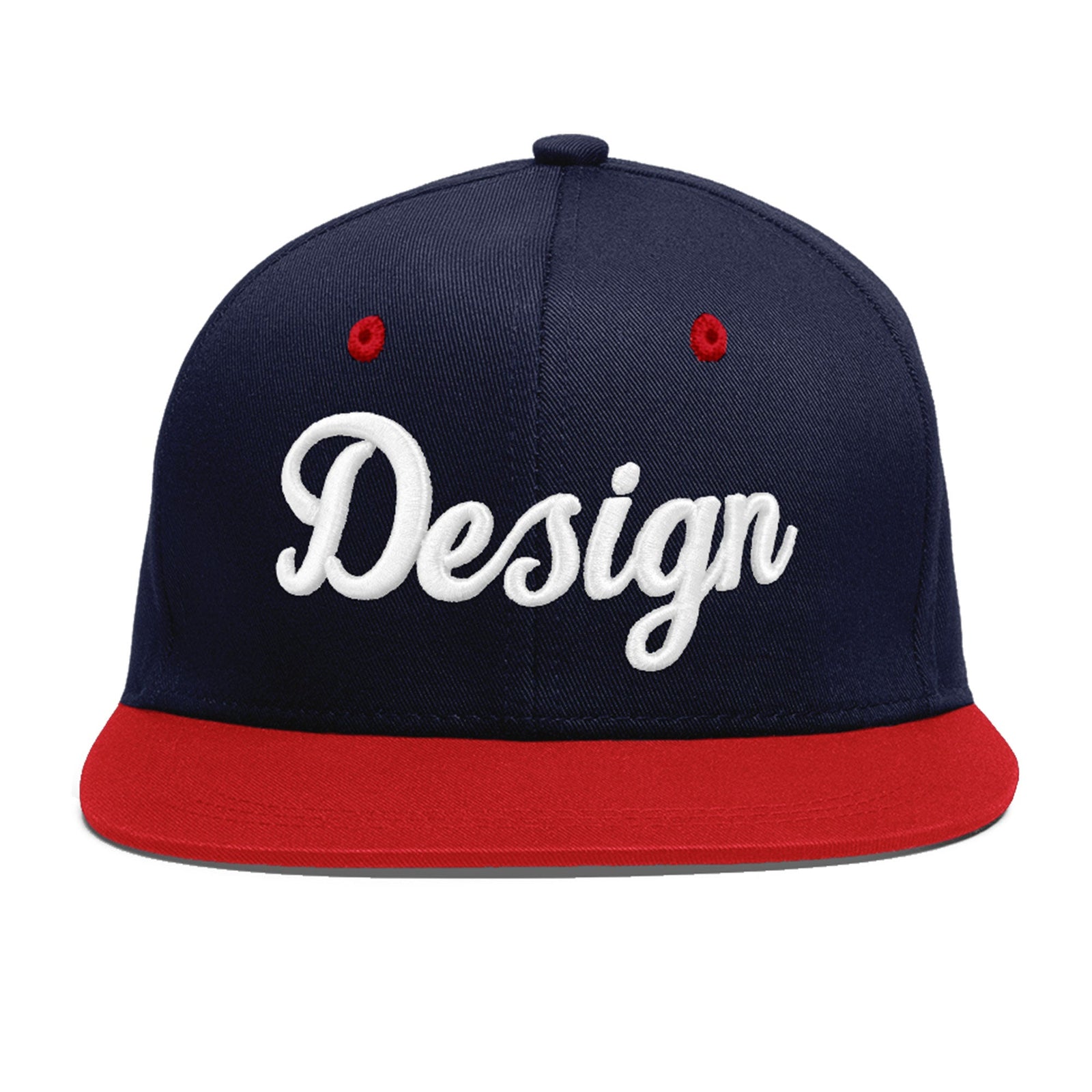 Custom Navy Red 3D Puff Embroidery Flat Embroidery Casual Sport Baseball Cap