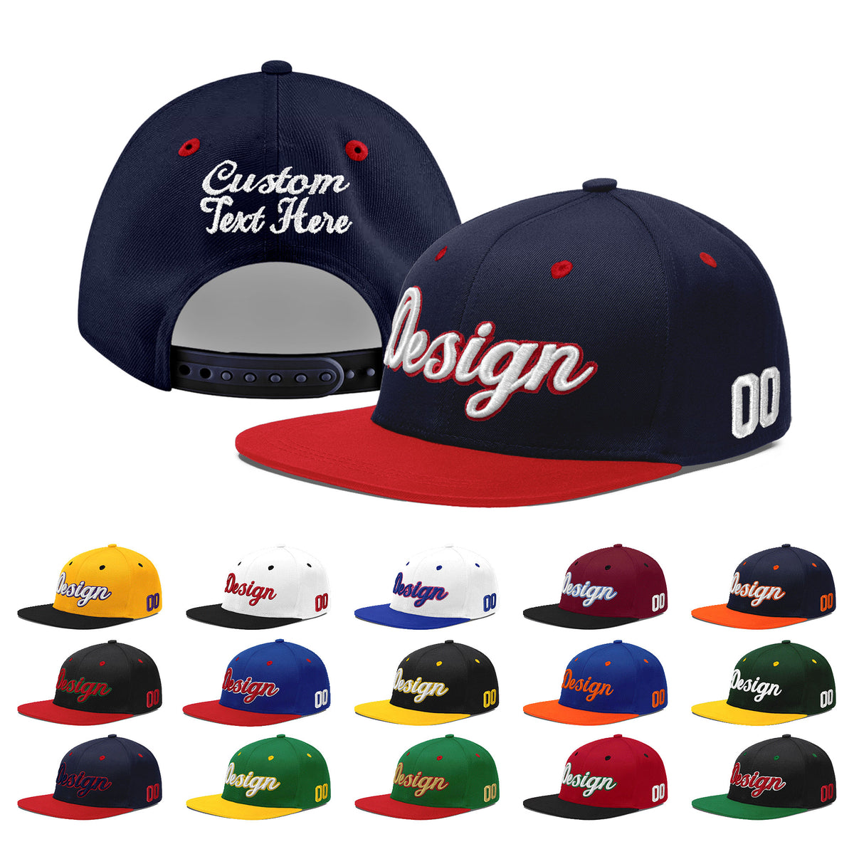 Custom Navy Red 3D Puff Embroidery Flat Embroidery Casual Sport Baseball Cap