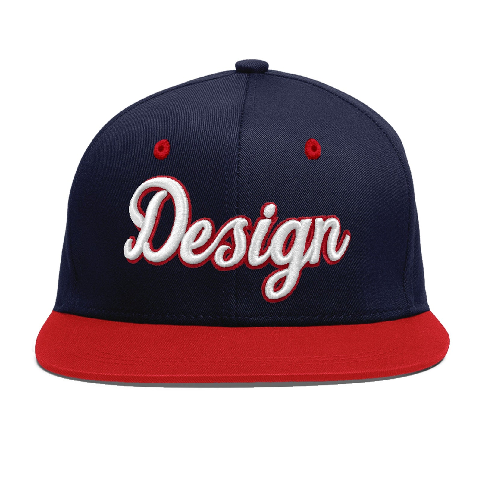 Custom Navy Red 3D Puff Embroidery Flat Embroidery Casual Sport Baseball Cap