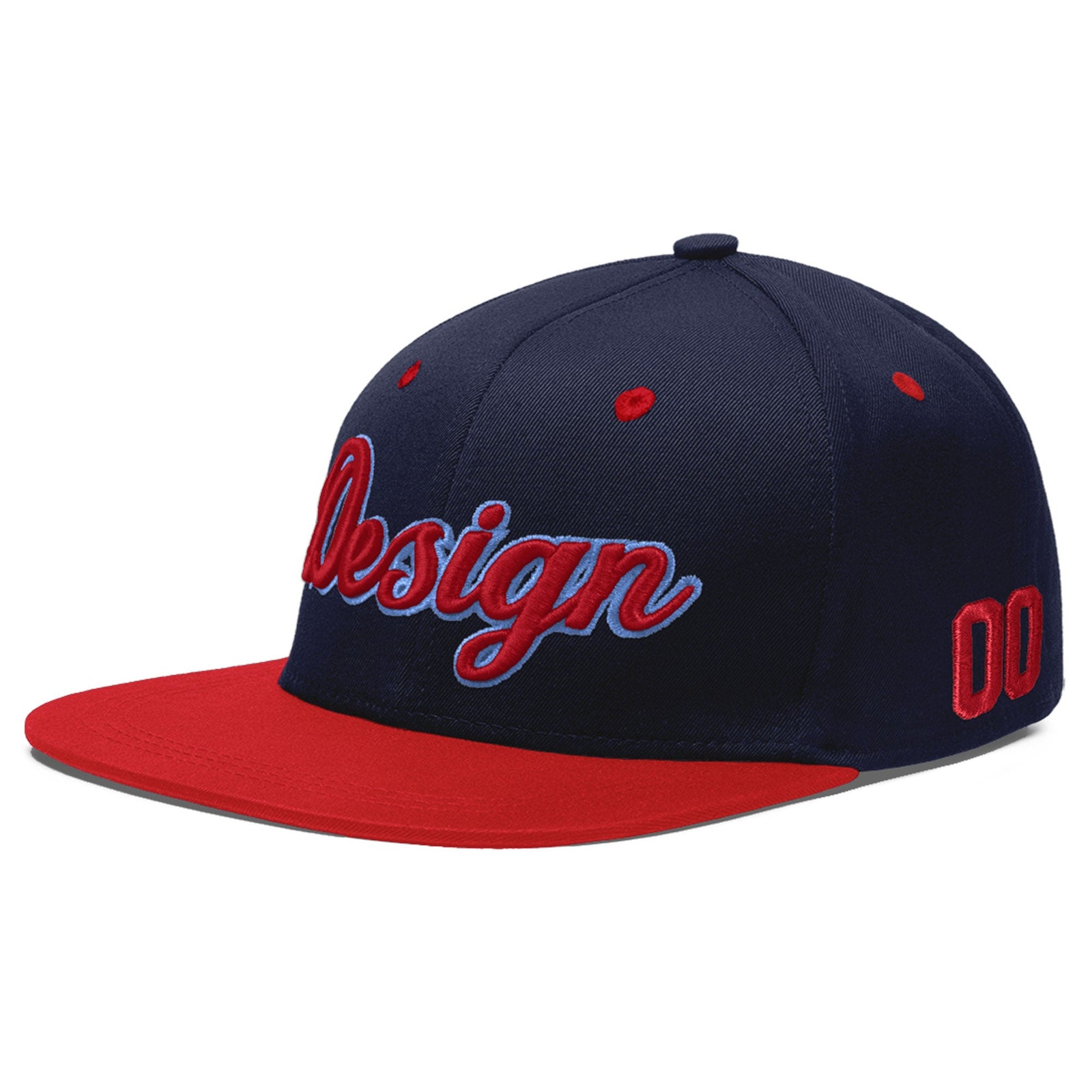 Custom Navy Red 3D Puff Embroidery Flat Embroidery Casual Sport Baseball Cap