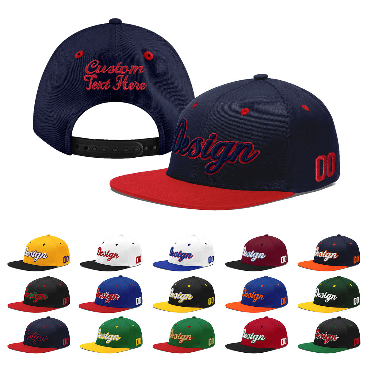 Custom Navy Red 3D Puff Embroidery Flat Embroidery Casual Sport Baseball Cap
