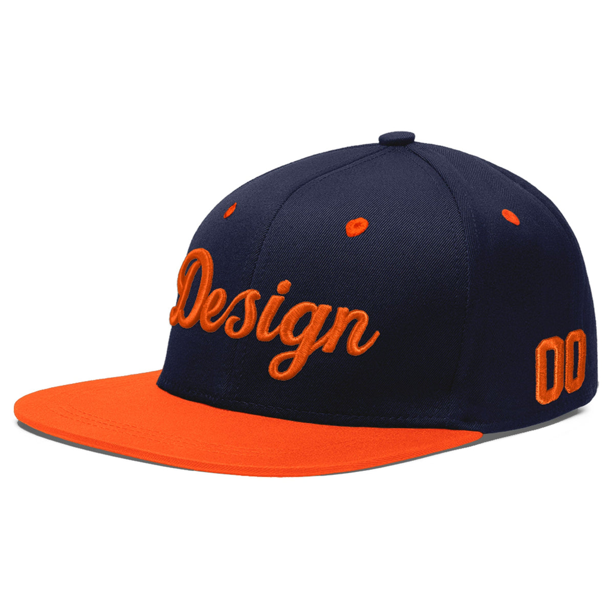 Custom Navy Orange 3D Puff Embroidery Flat Embroidery Casual Sport Baseball Cap