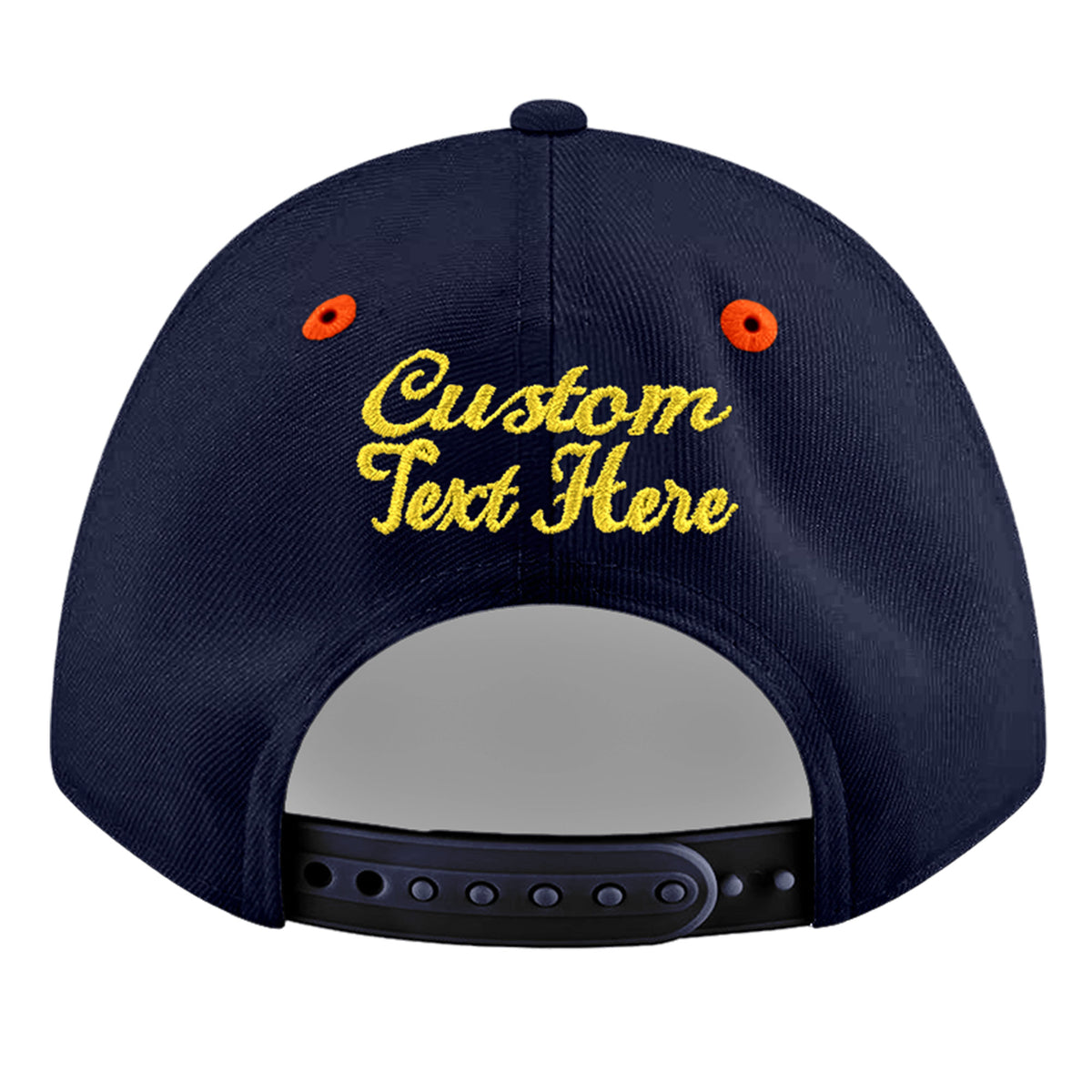 Custom Navy Orange 3D Puff Embroidery Flat Embroidery Casual Sport Baseball Cap