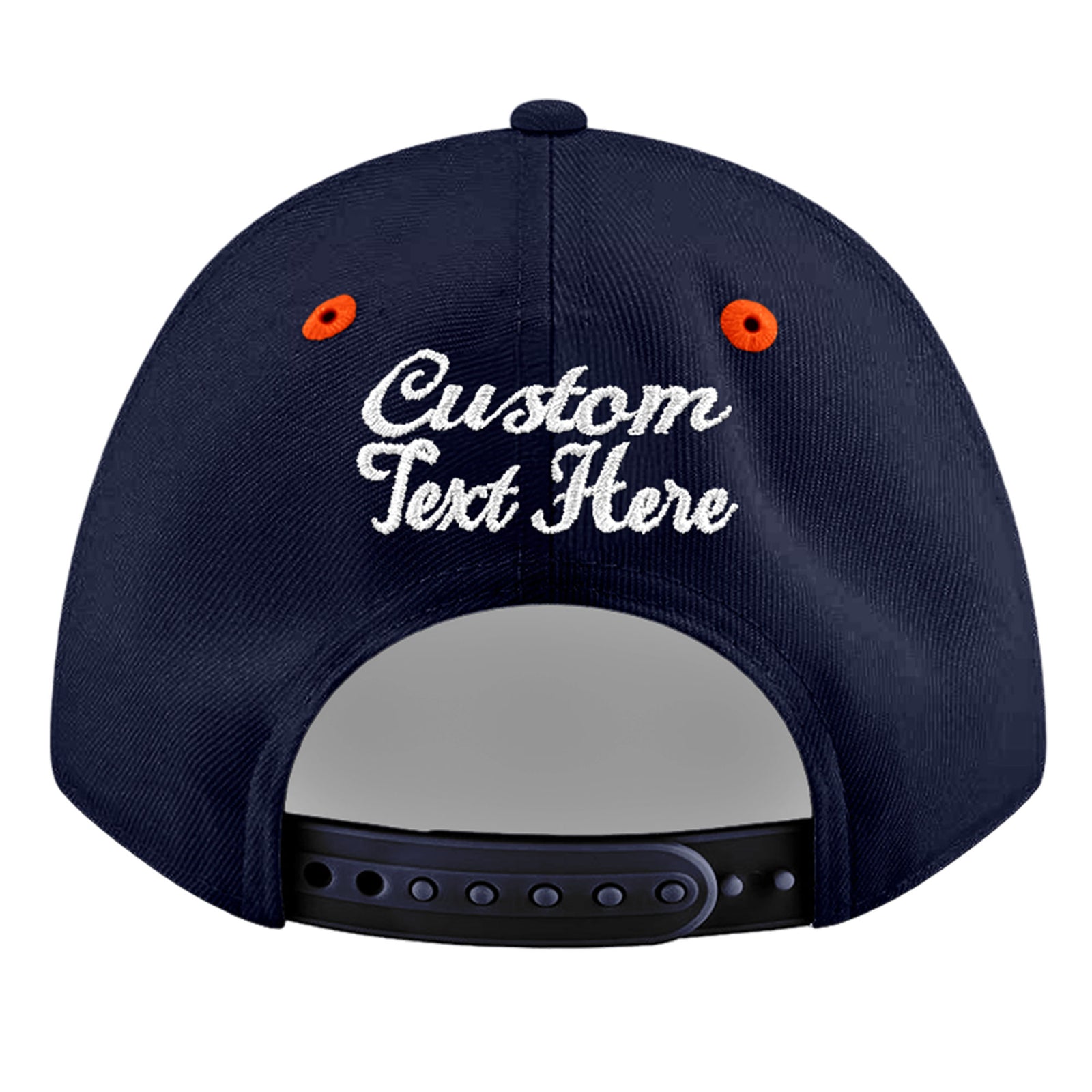 Custom Navy Orange 3D Puff Embroidery Flat Embroidery Casual Sport Baseball Cap
