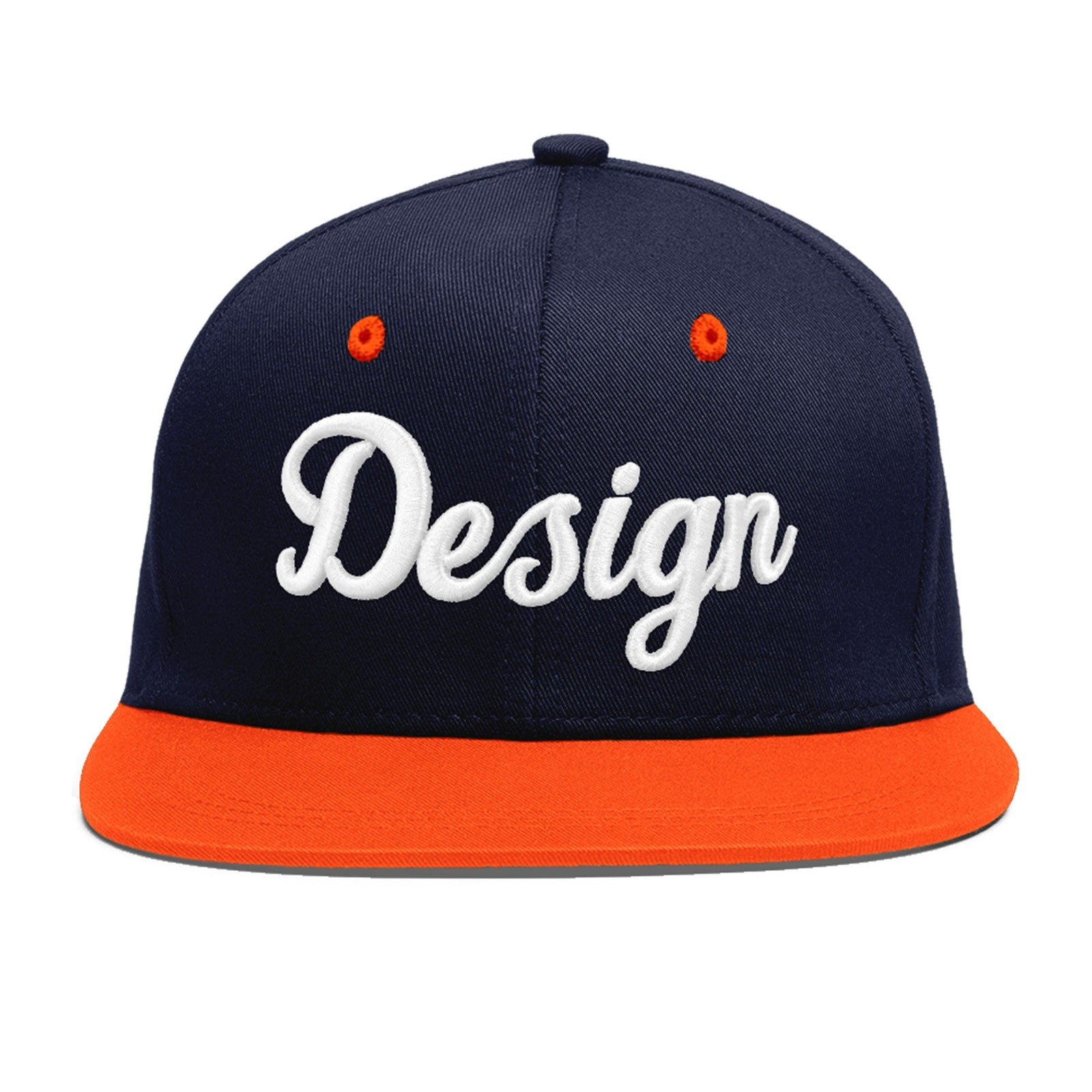 Custom Navy Orange 3D Puff Embroidery Flat Embroidery Casual Sport Baseball Cap
