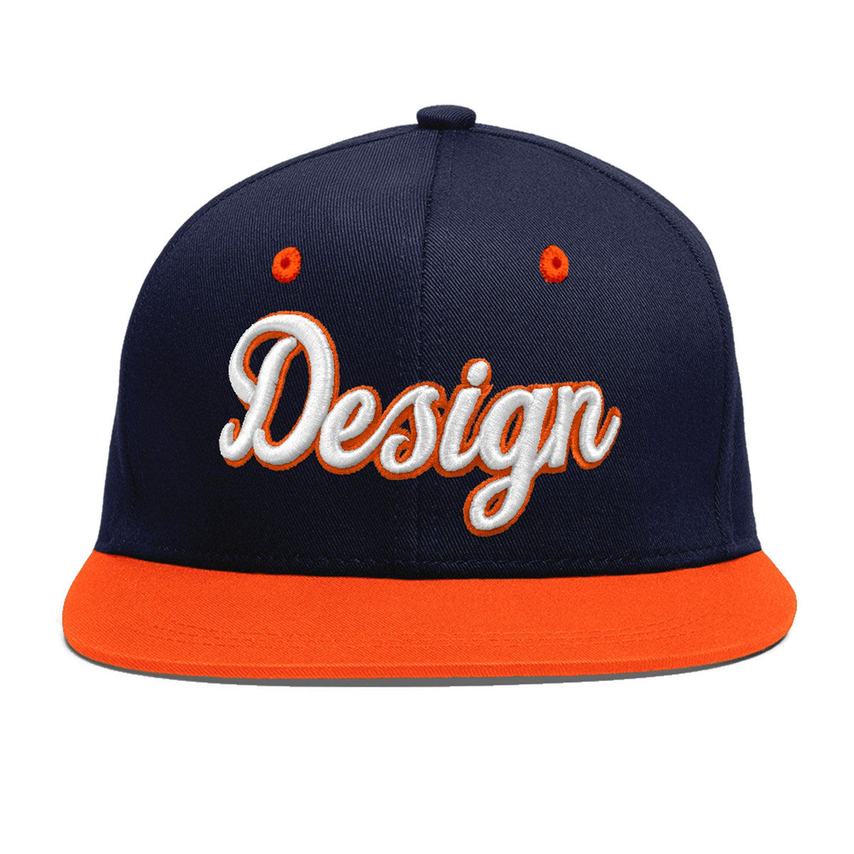 Custom Navy Orange 3D Puff Embroidery Flat Embroidery Casual Sport Baseball Cap