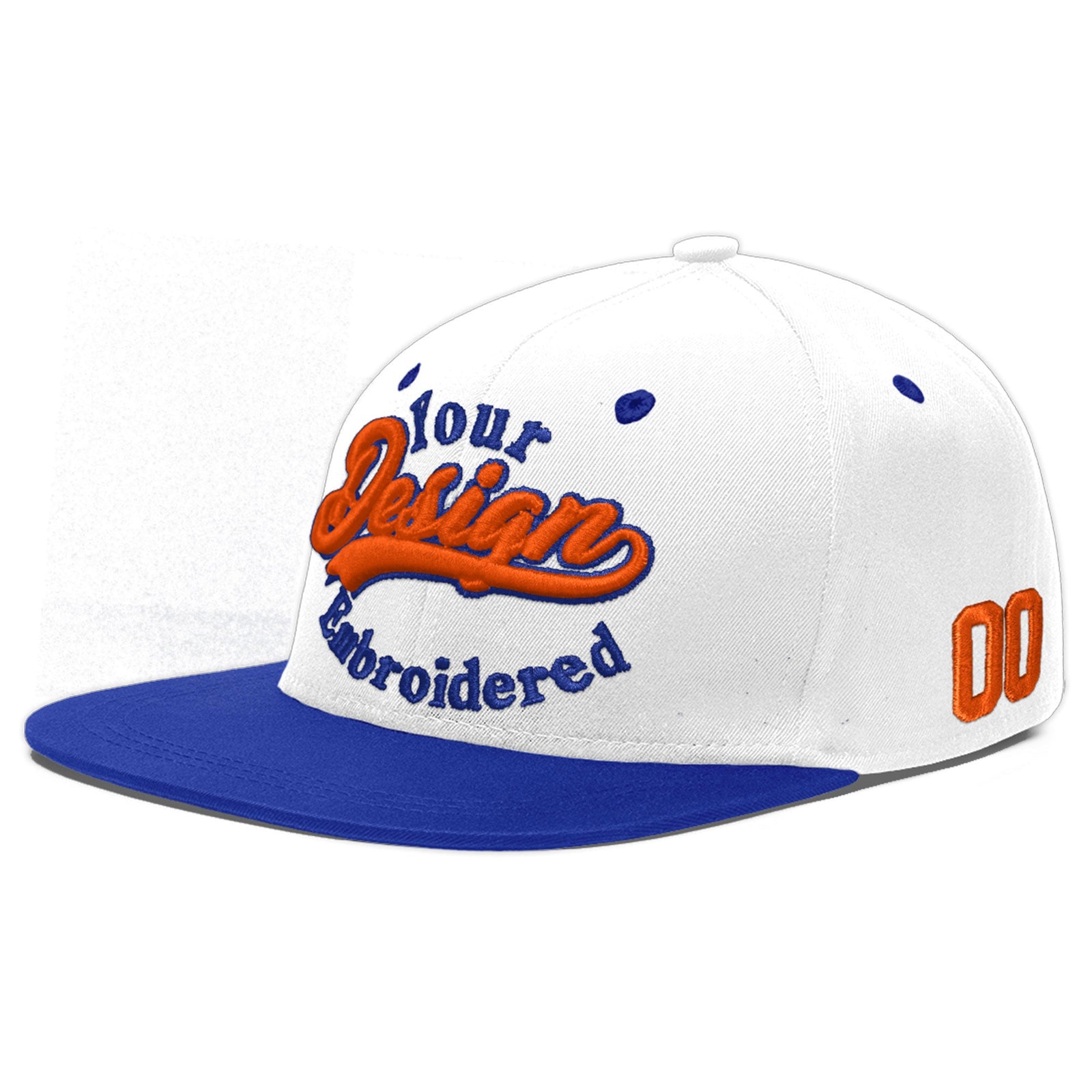 Custom White Royal Blue 3D Puff Embroidery Flat Embroidery Casual Sport Baseball Cap