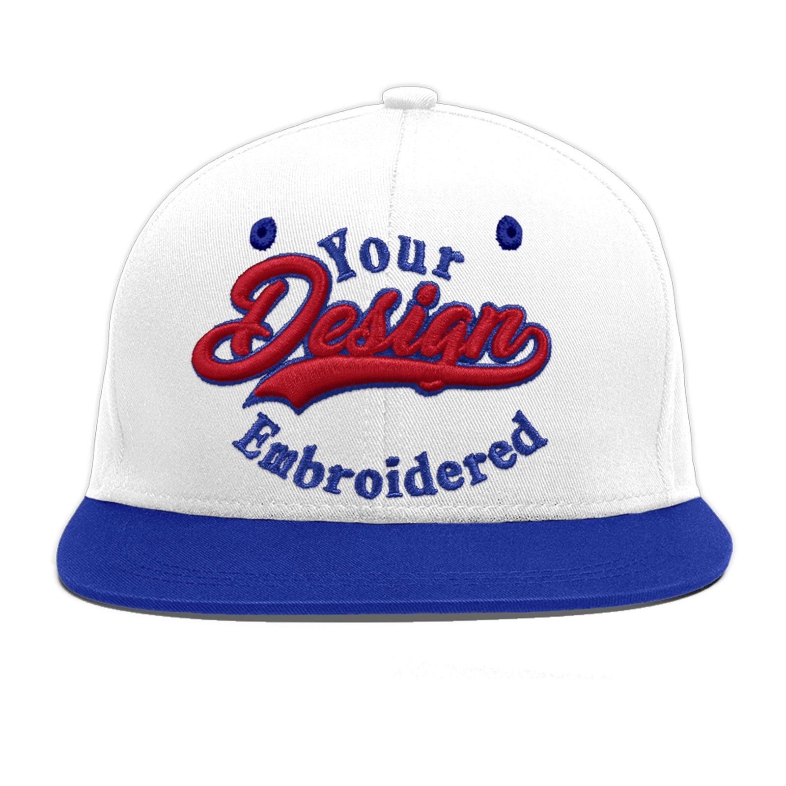 Custom White Royal Blue 3D Puff Embroidery Flat Embroidery Casual Sport Baseball Cap