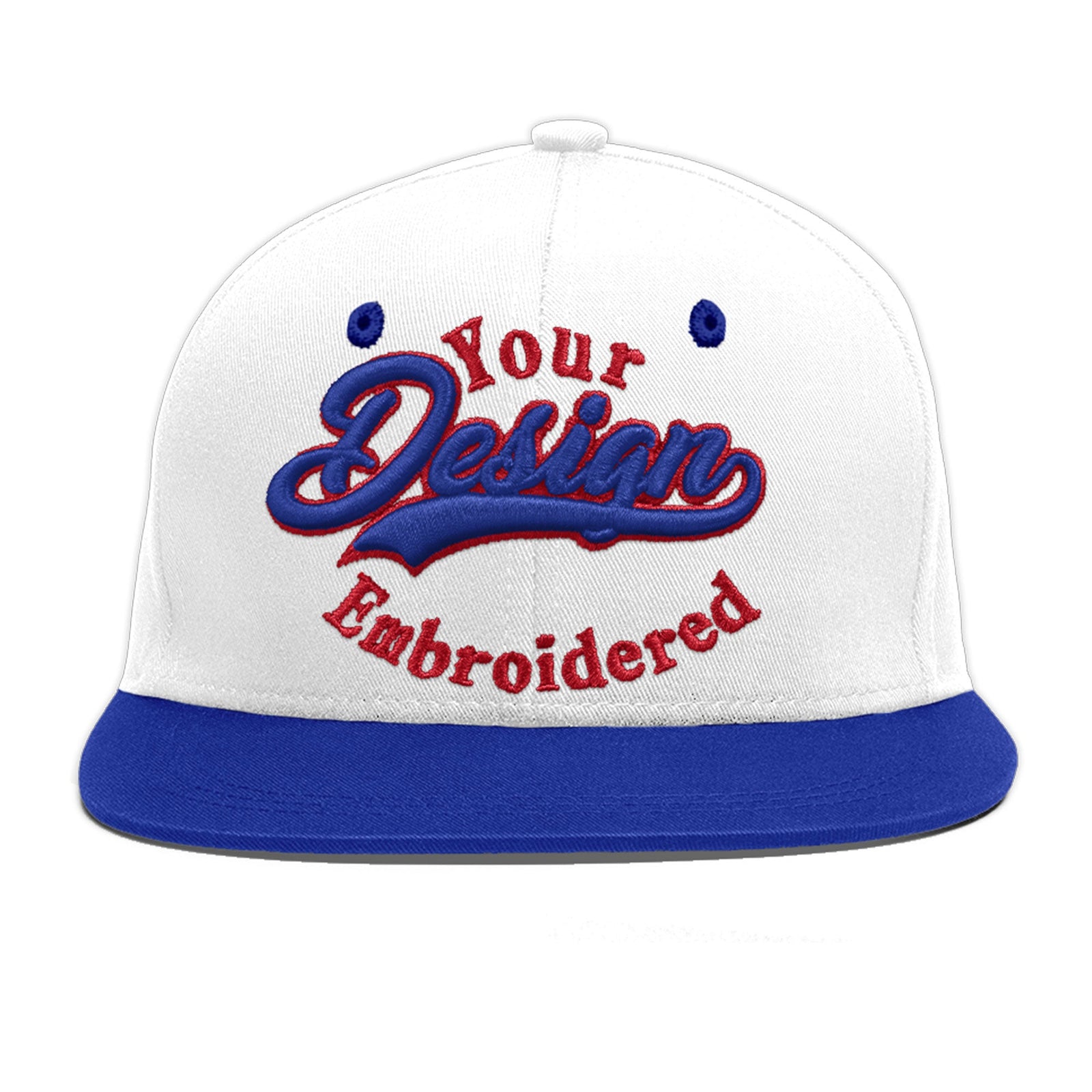 Custom White Royal Blue 3D Puff Embroidery Flat Embroidery Casual Sport Baseball Cap