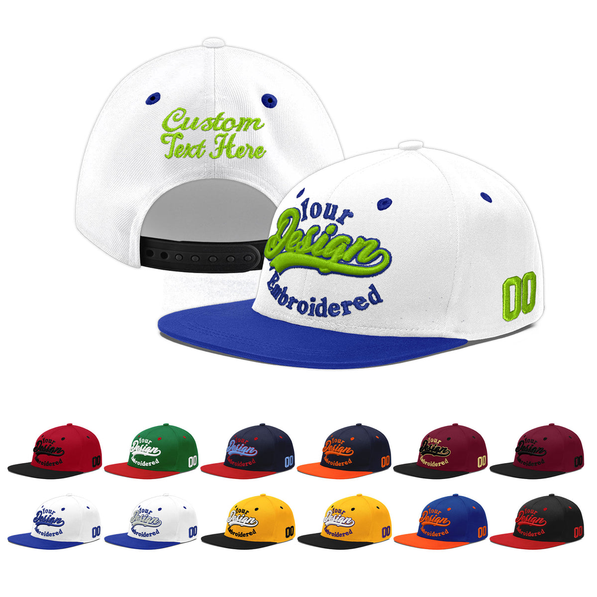 Custom White Royal Blue 3D Puff Embroidery Flat Embroidery Casual Sport Baseball Cap