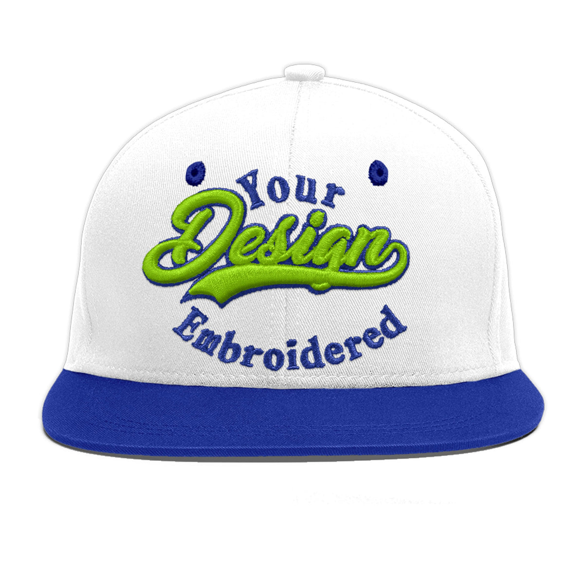 Custom White Royal Blue 3D Puff Embroidery Flat Embroidery Casual Sport Baseball Cap