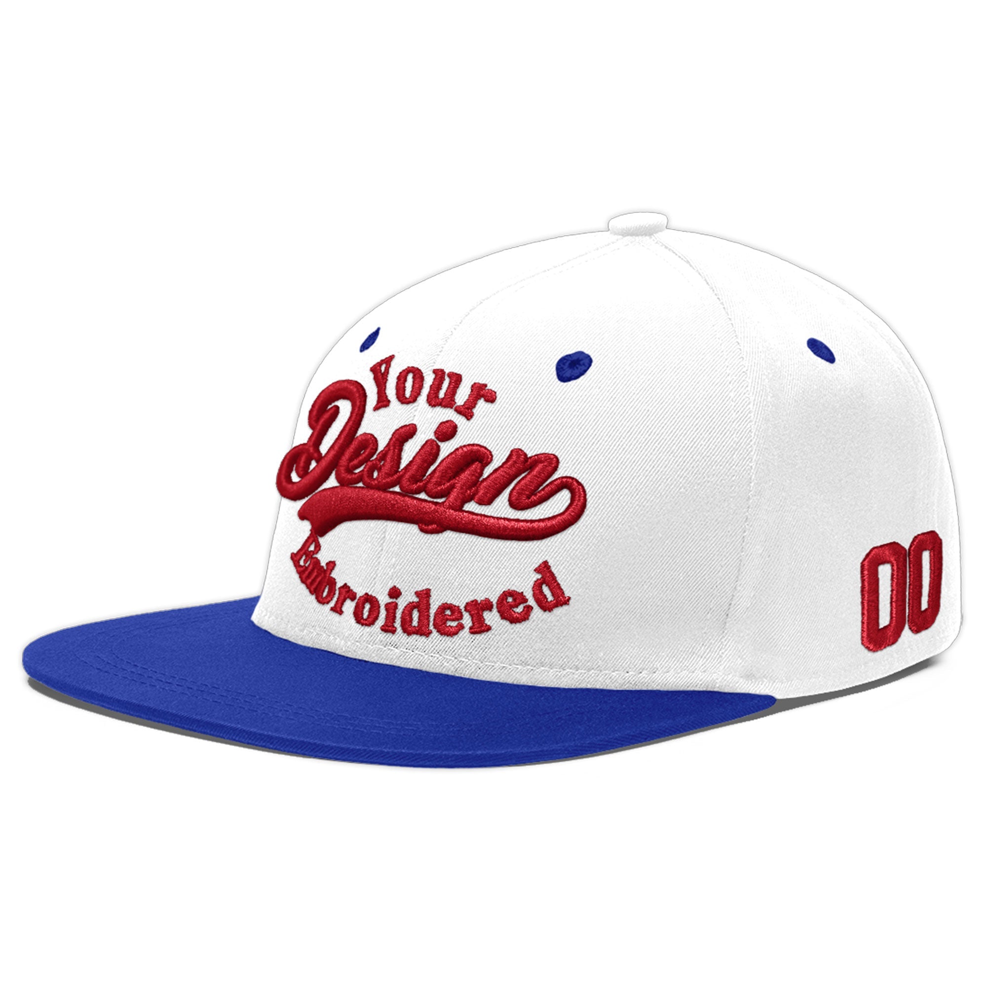 Custom White Royal Blue 174D Puff Embroidery Flat Embroidery Casual Sport Baseball Cap