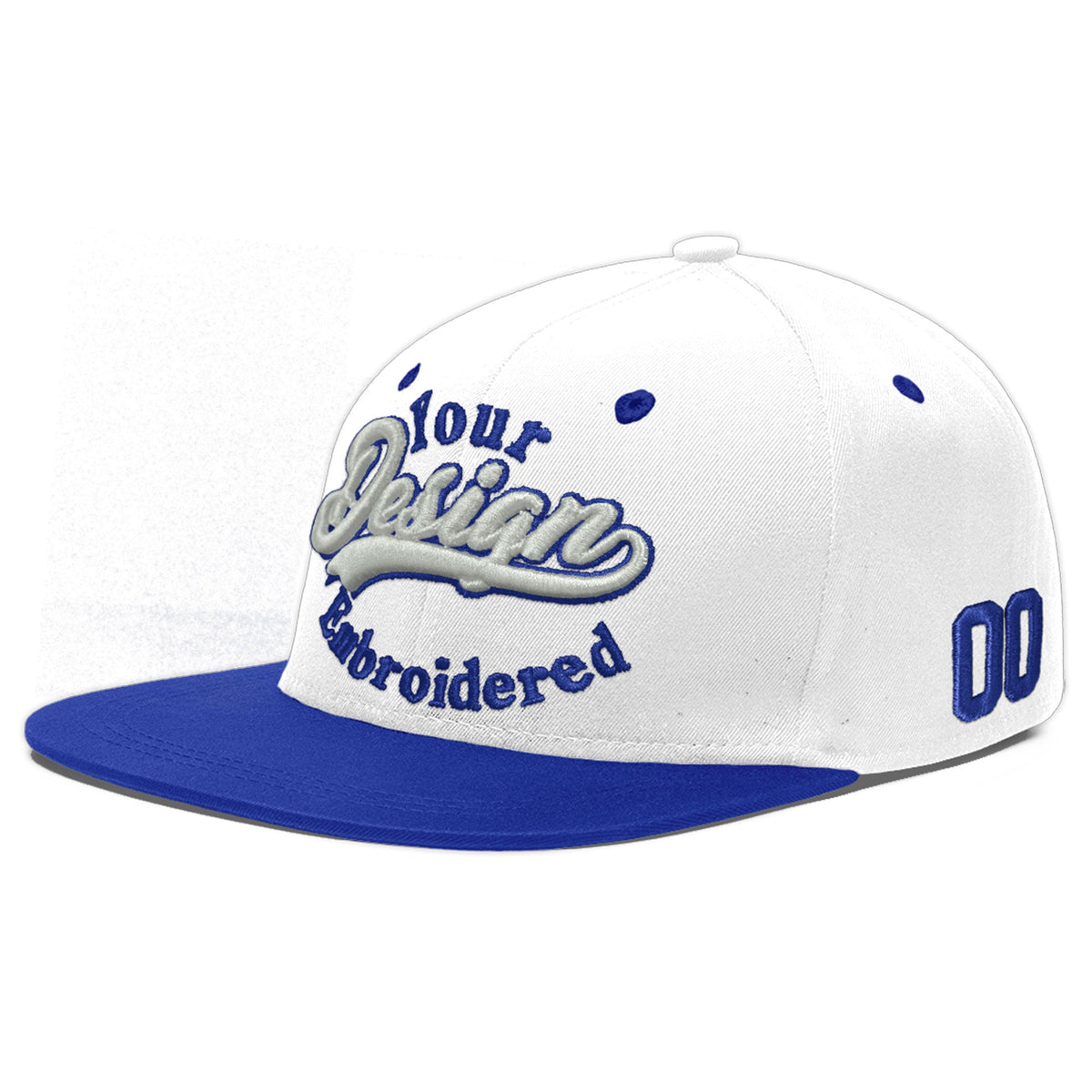 Custom White Royal Blue 182D Puff Embroidery Flat Embroidery Casual Sport Baseball Cap