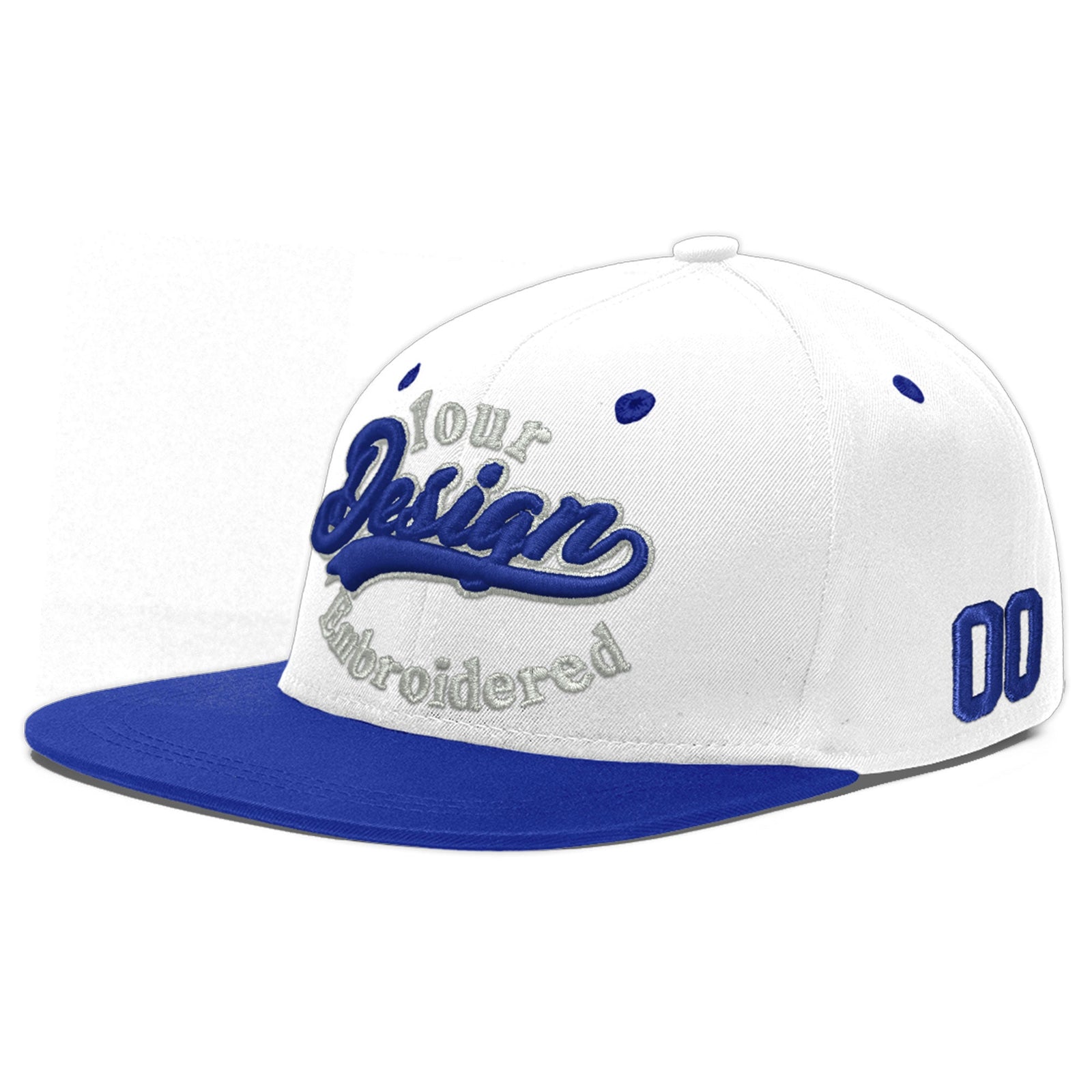 Custom White Royal Blue 190D Puff Embroidery Flat Embroidery Casual Sport Baseball Cap