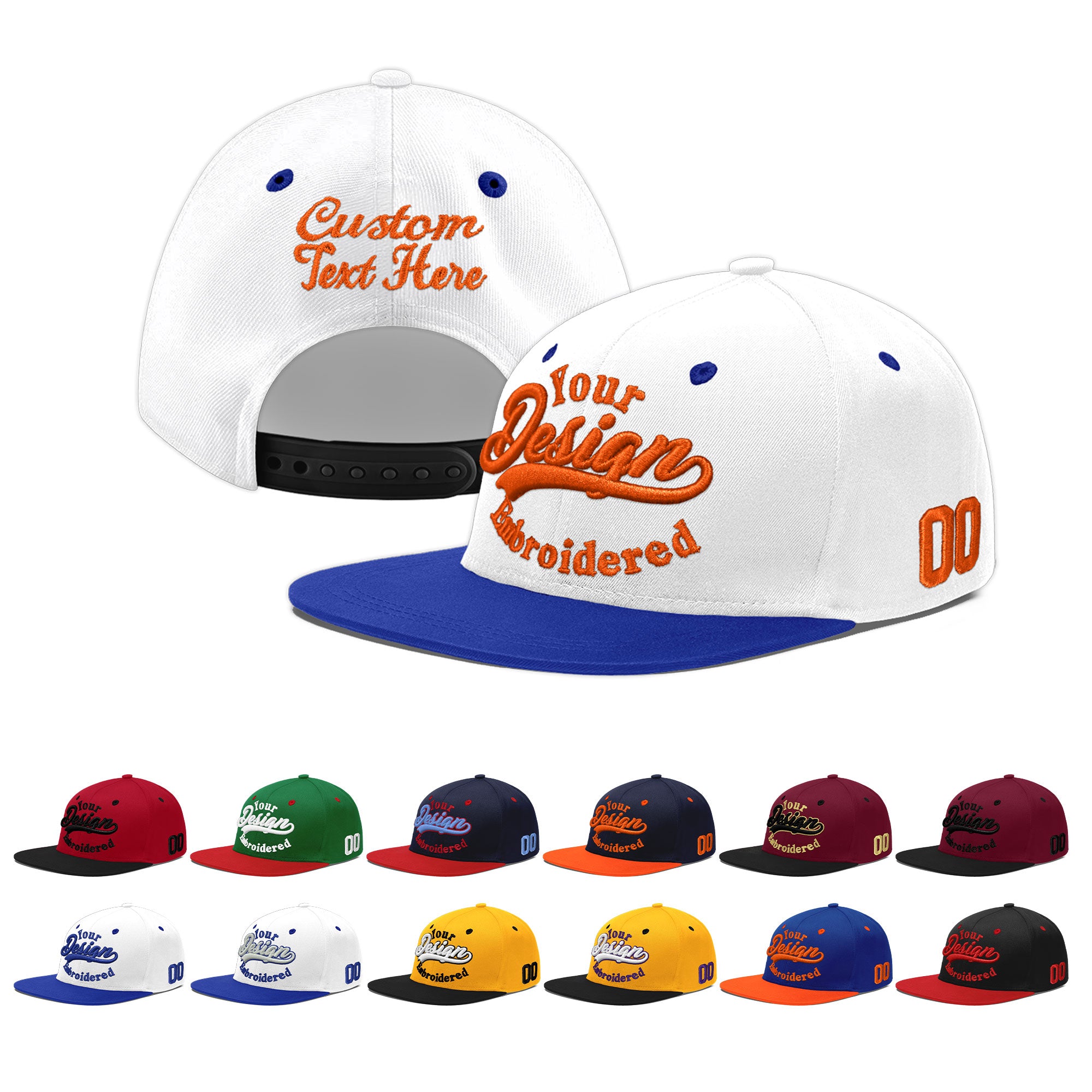 Custom White Royal Blue 195D Puff Embroidery Flat Embroidery Casual Sport Baseball Cap