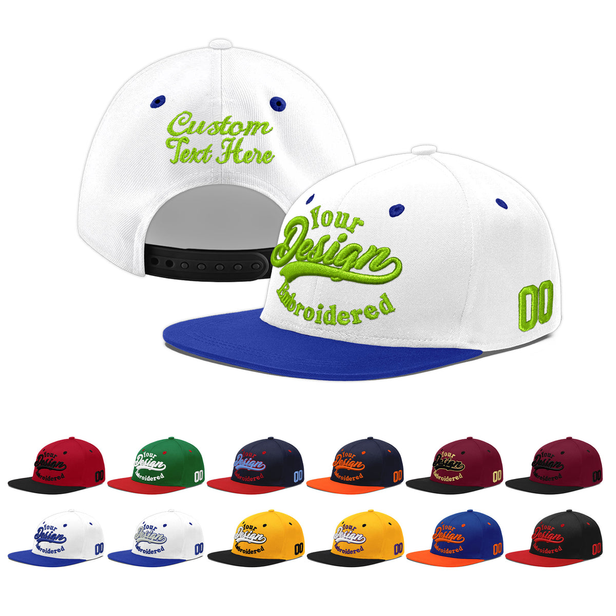 Custom White Royal Blue 163D Puff Embroidery Flat Embroidery Casual Sport Baseball Cap