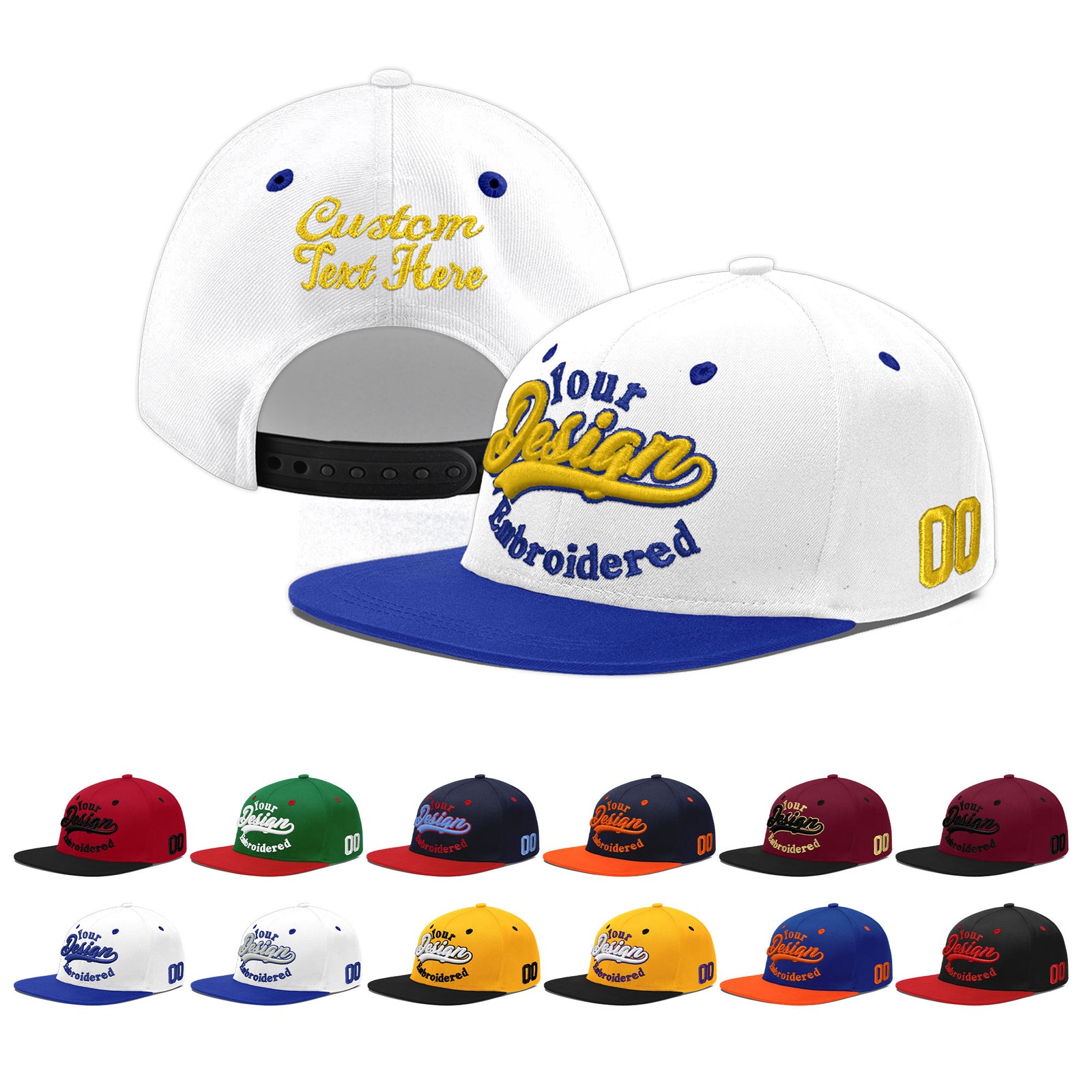 Custom White Royal Blue 179D Puff Embroidery Flat Embroidery Casual Sport Baseball Cap